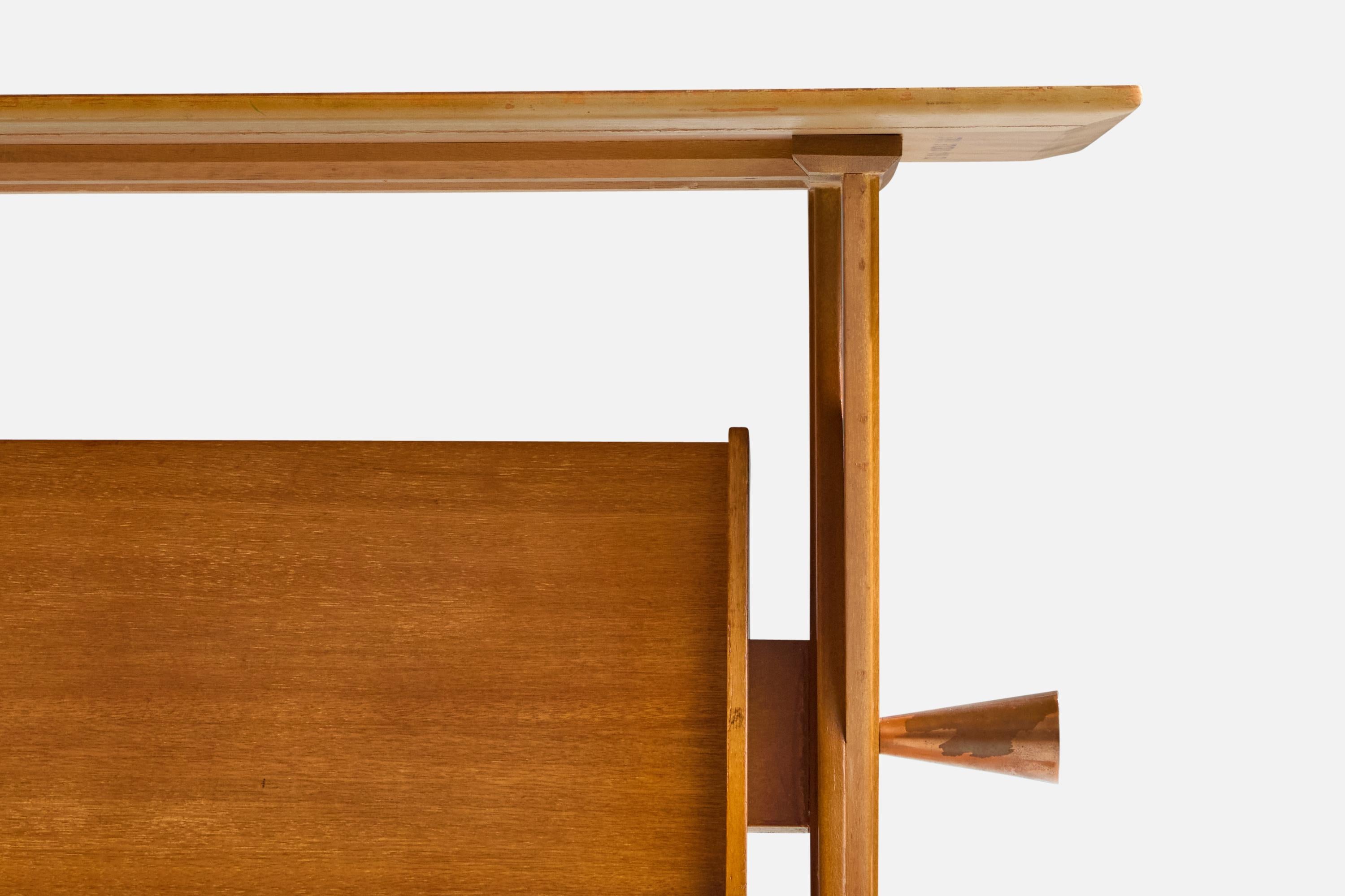 American Paul Laszlo, Console Table, Oak, Copper, USA, 1950s For Sale