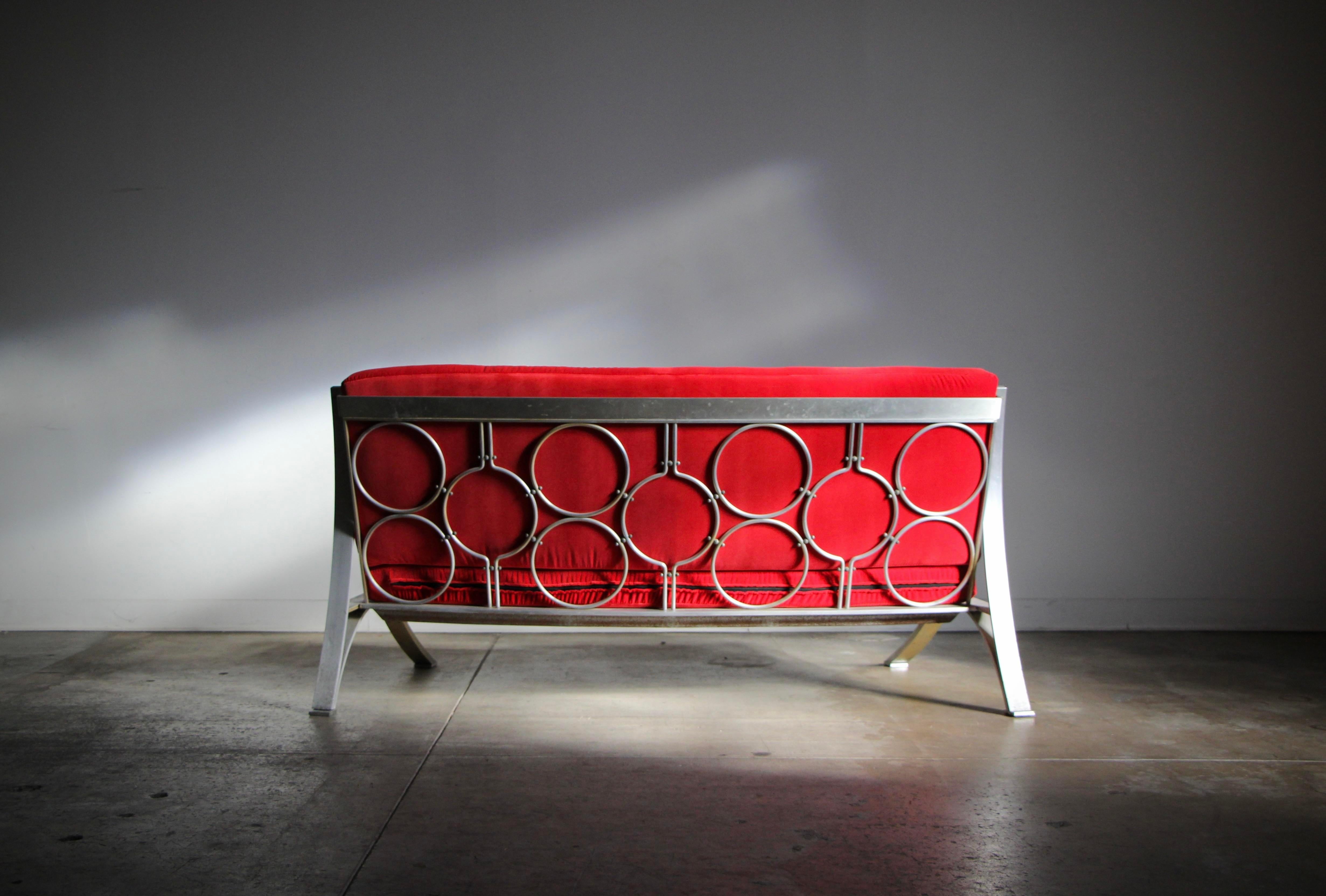 Mid-Century Modern Paul Laszlo Custom Curved Aluminum and Velvet Settee Sofa