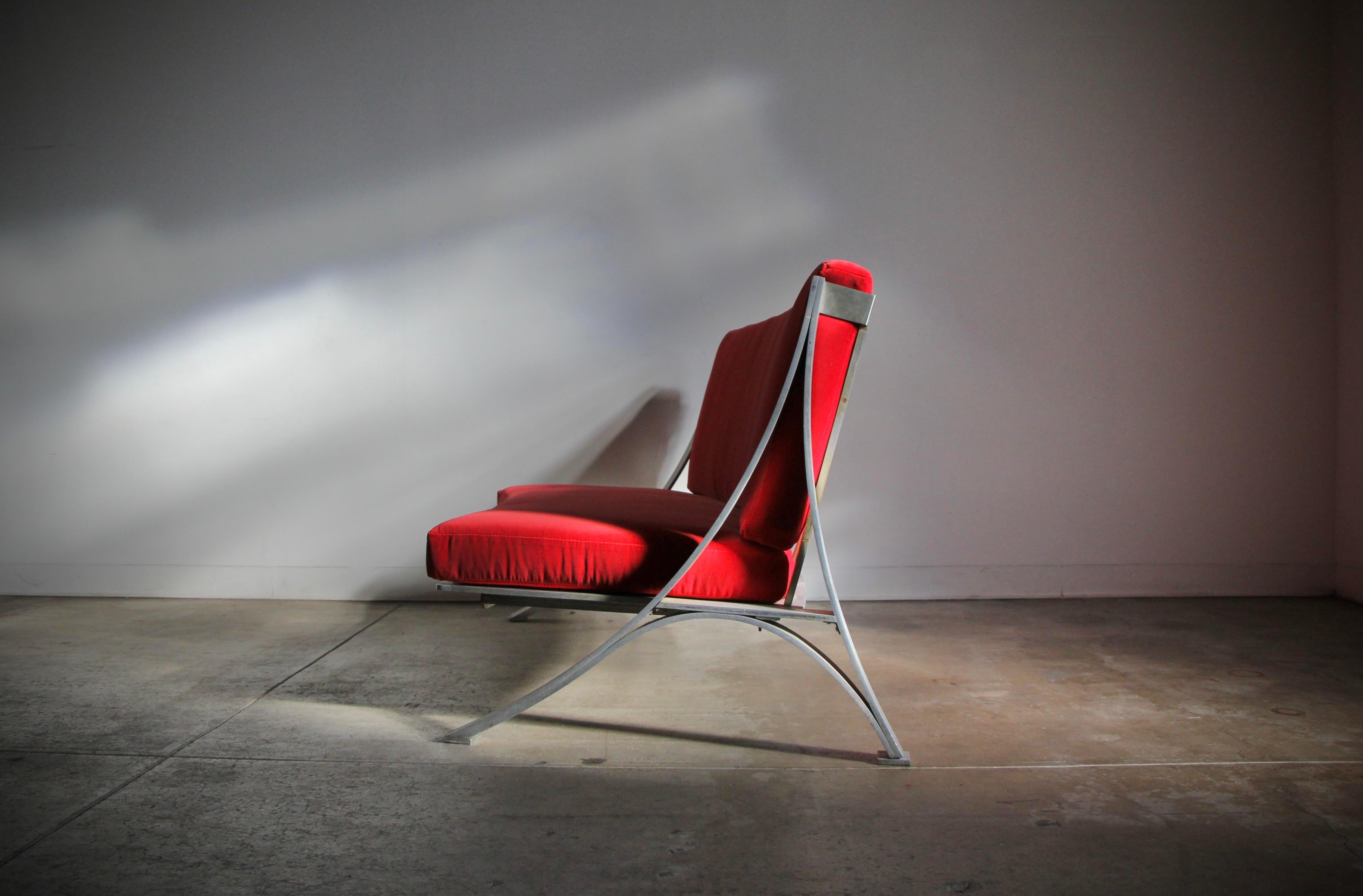 Mid-20th Century Paul Laszlo Custom Curved Aluminum and Velvet Settee Sofa