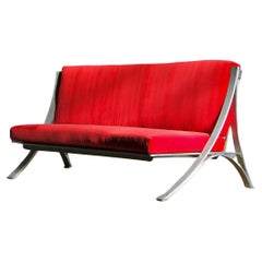 Paul Laszlo Custom Curved Aluminum and Velvet Settee Sofa