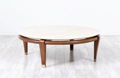 Paul Laszlo Floating Travertine Stone Top Coffee Table for Brown Saltman