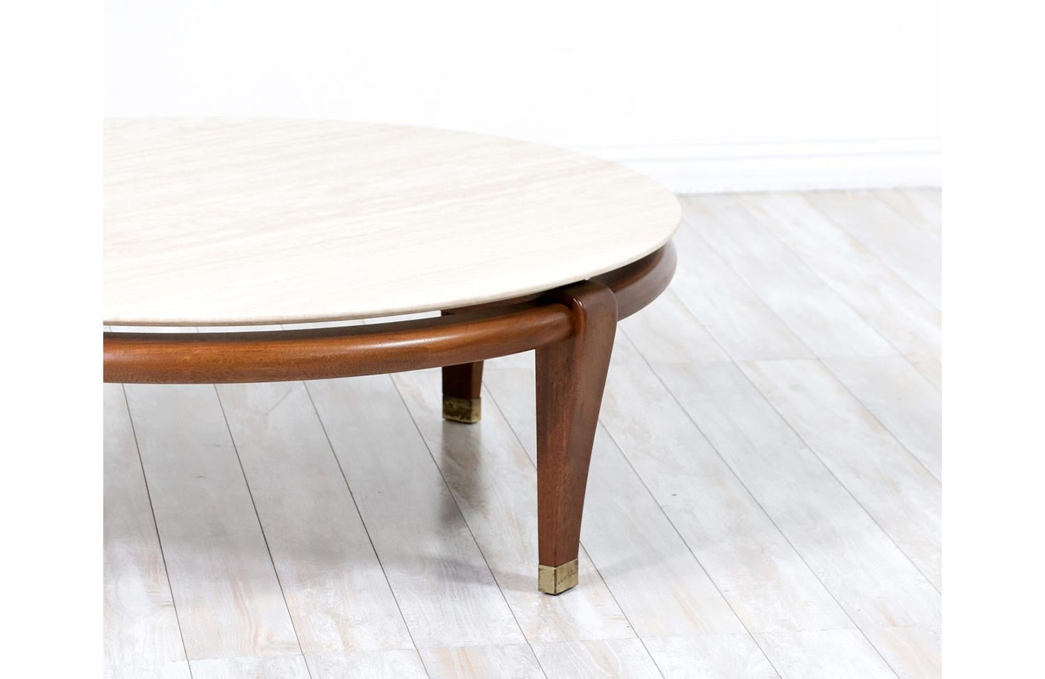 Paul Laszlo Floating Travertine Stone Top Coffee Table for Brown Saltman 3
