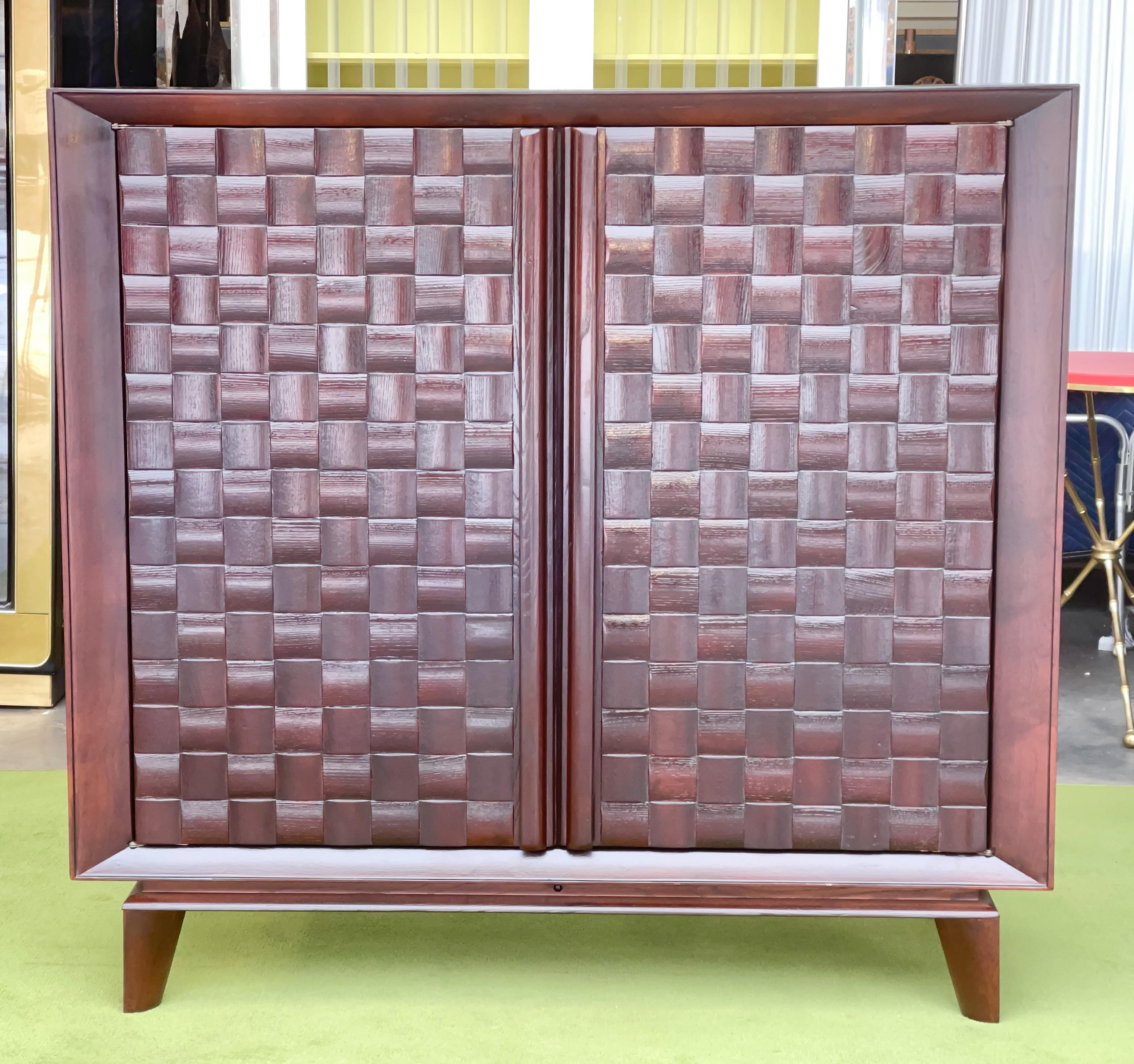 Mid-Century Modern Paul Laszlo for Brown Saltman Basket Weave Front Double Door Cabinet For Sale
