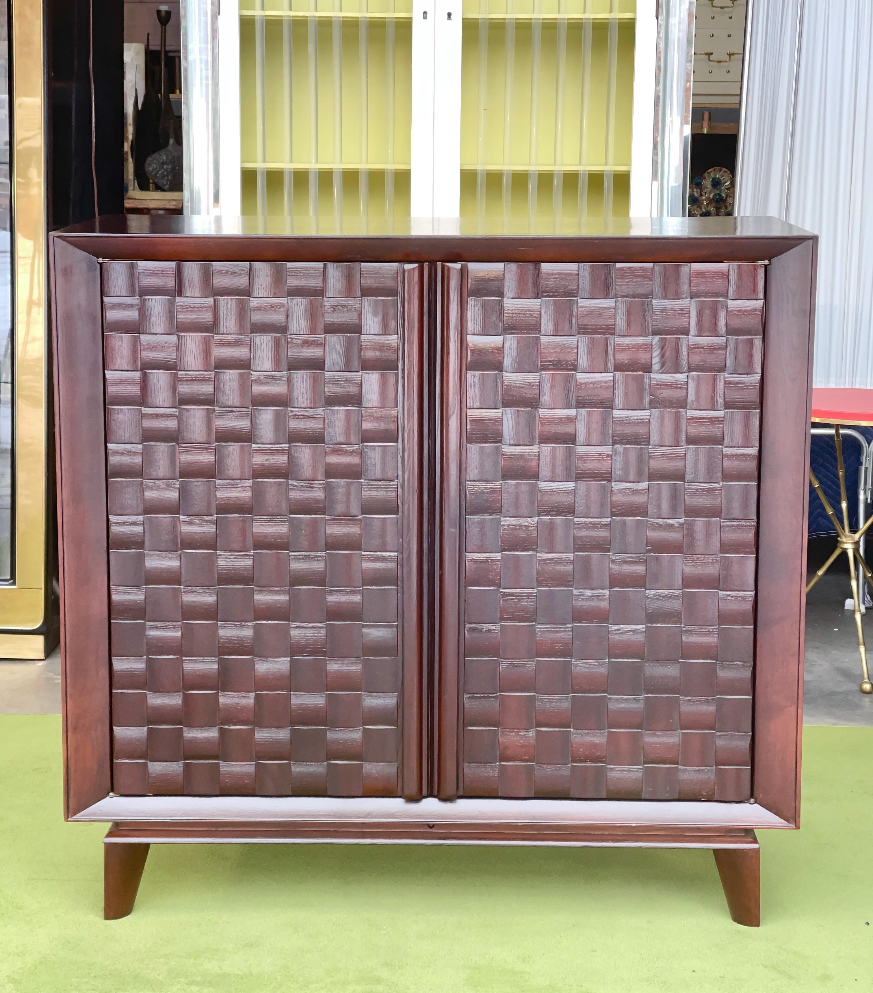 Paul Laszlo for Brown Saltman Basket Weave Front Double Door Cabinet For Sale 1