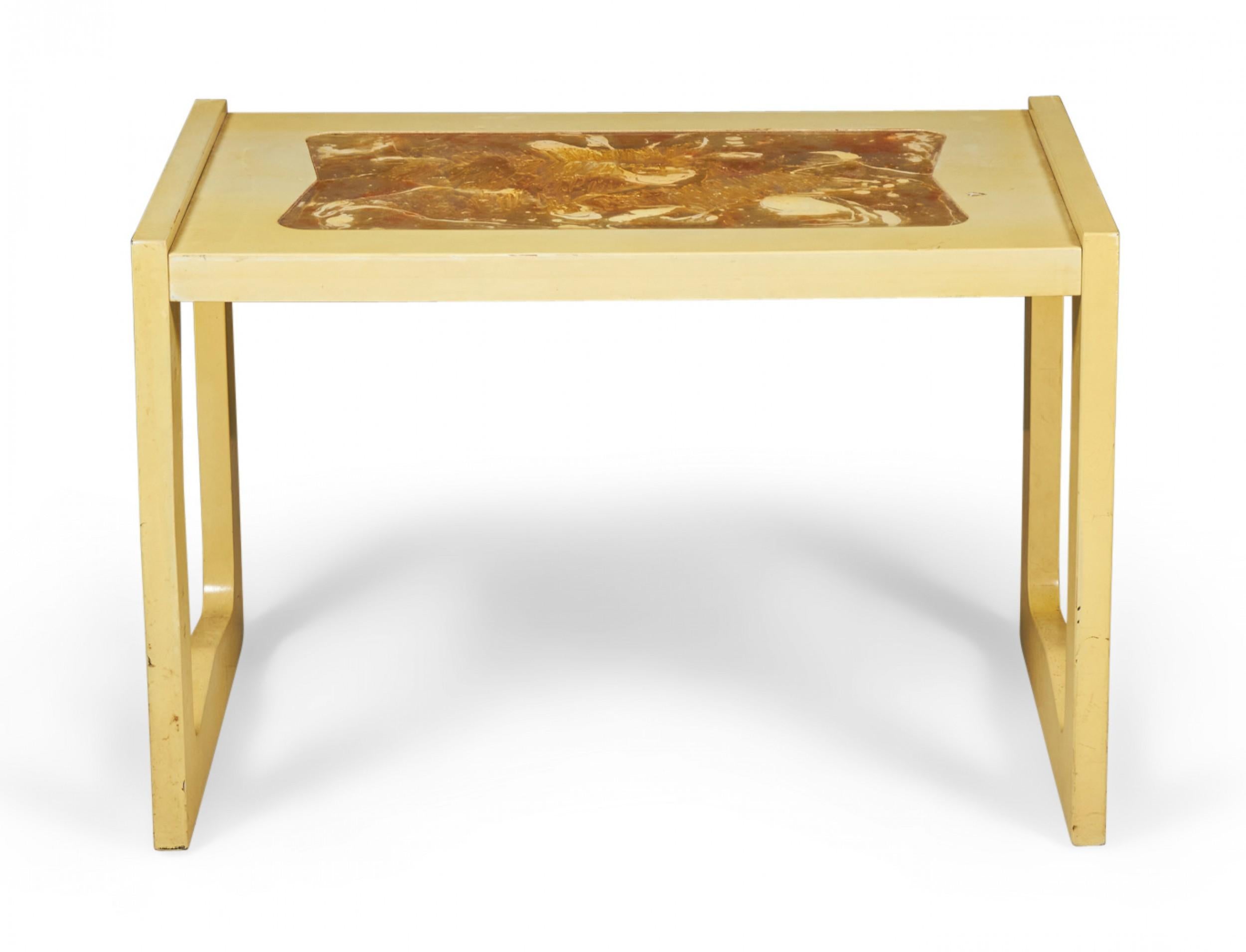 American Paul Laszlo for Brown Saltman Beige Finished Resin Top End / Side Table For Sale
