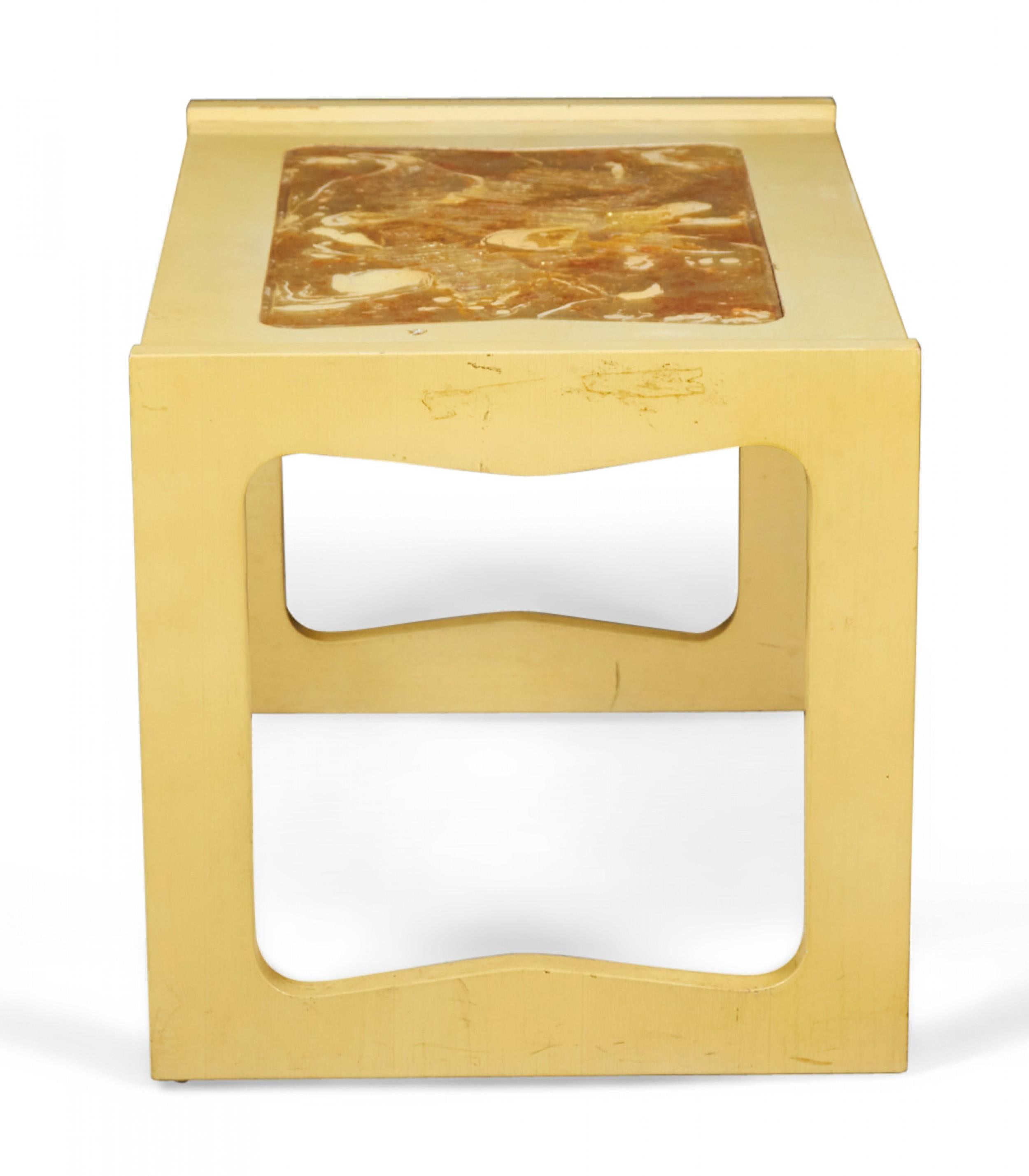 20th Century Paul Laszlo for Brown Saltman Beige Finished Resin Top End / Side Table For Sale