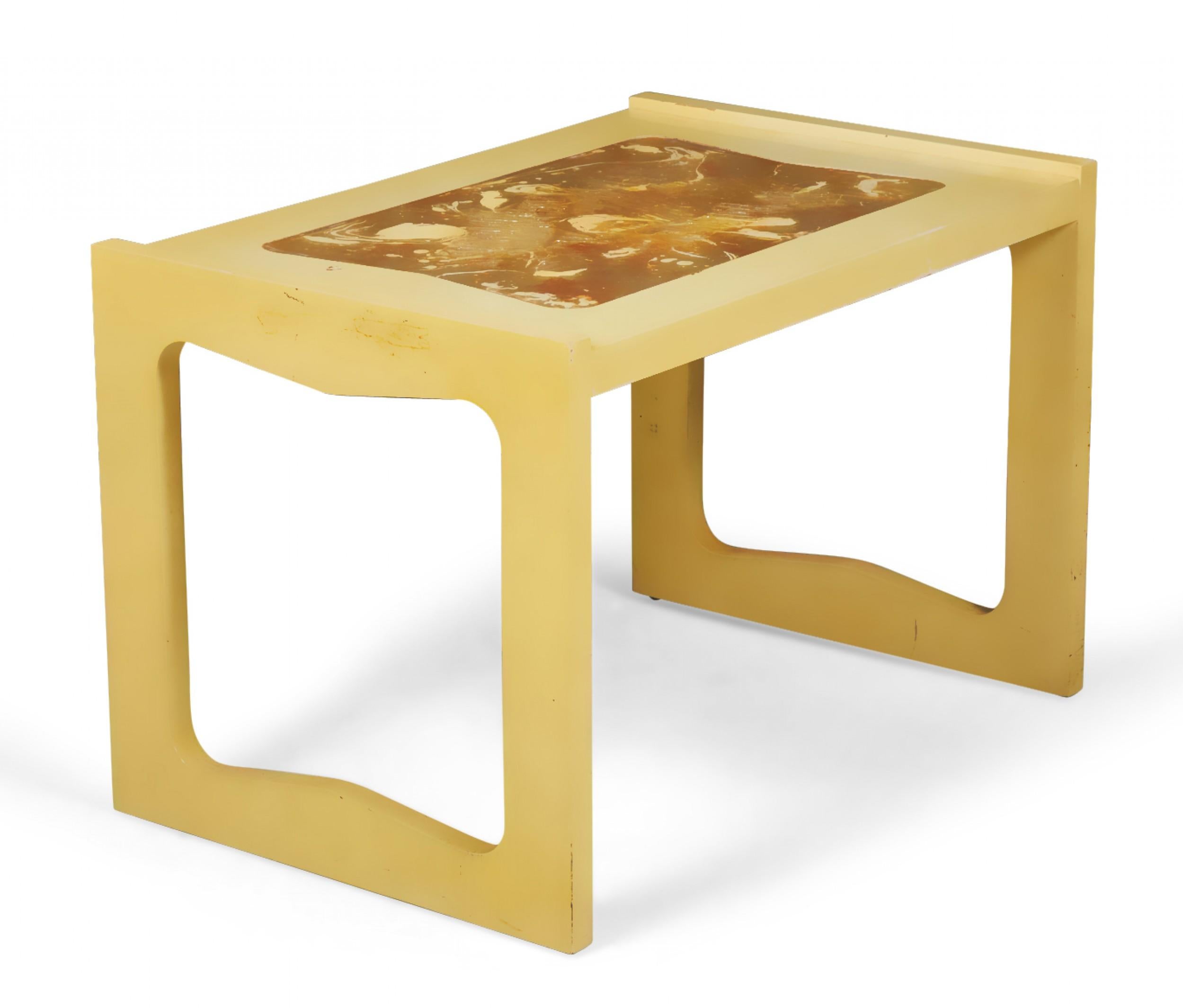 Wood Paul Laszlo for Brown Saltman Beige Finished Resin Top End / Side Table For Sale