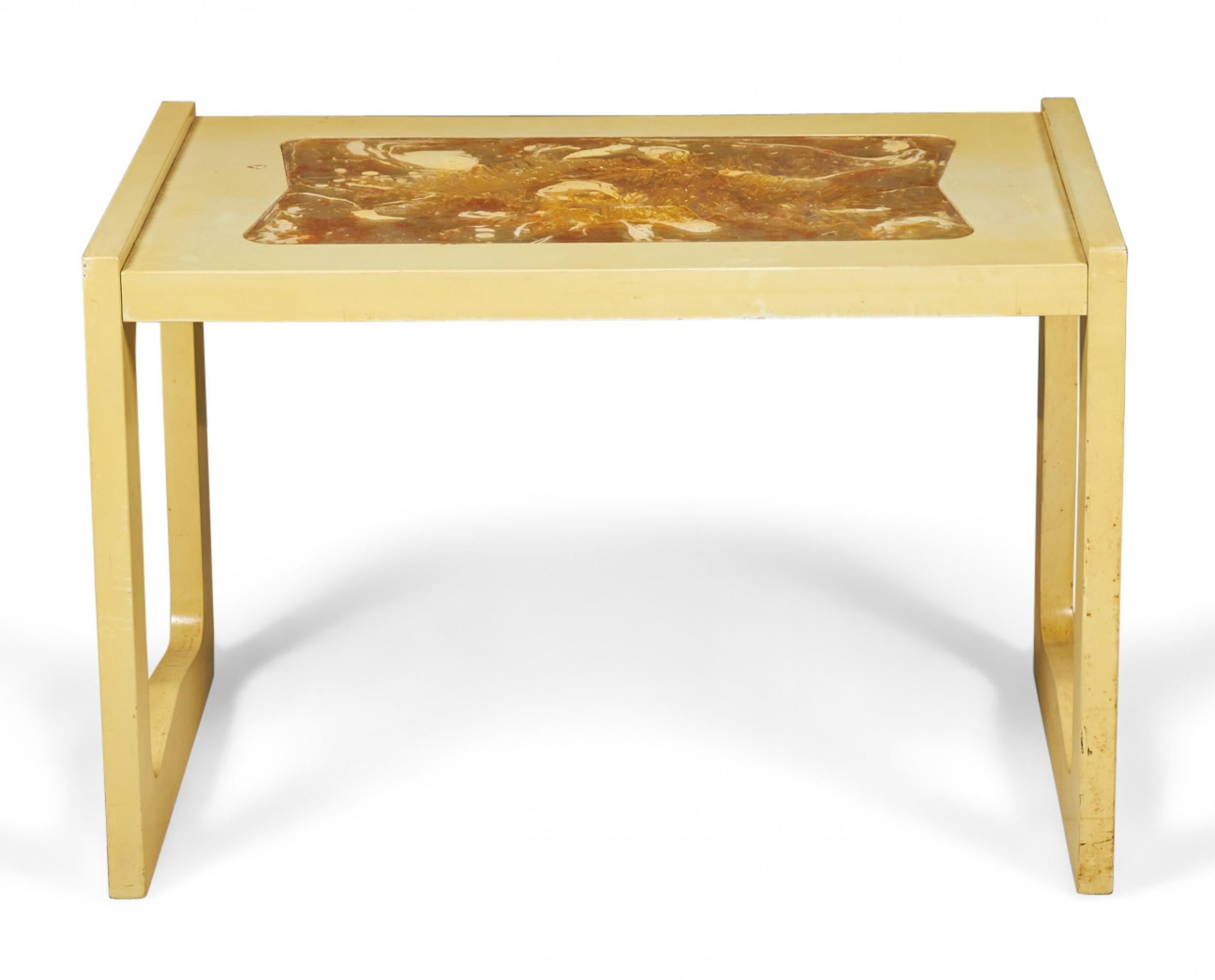 Paul Laszlo for Brown Saltman Beige Finished Resin Top End / Side Table For Sale 1