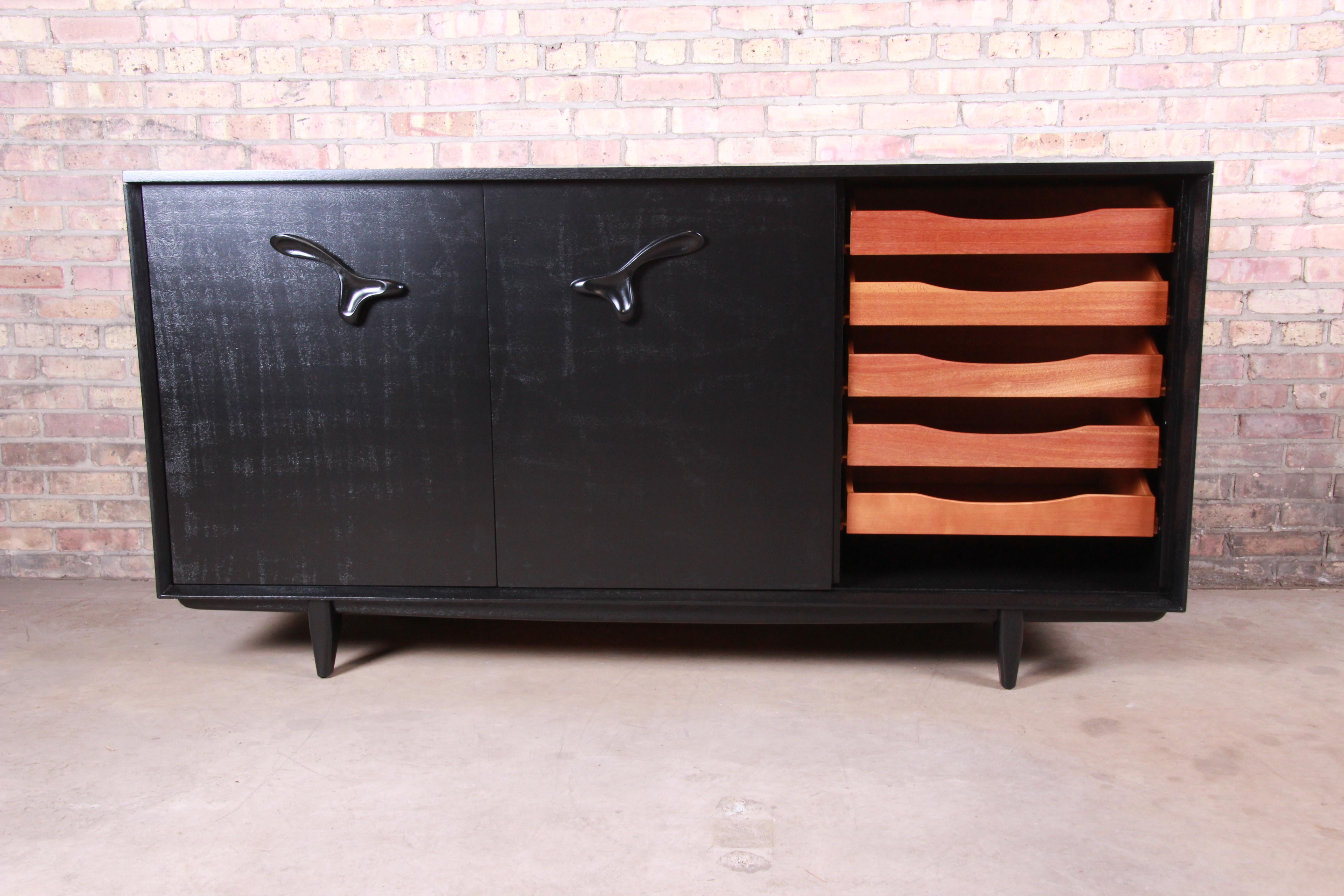 Paul Laszlo for Brown Saltman Ebonized Dresser or Credenza, Newly Refinished For Sale 6