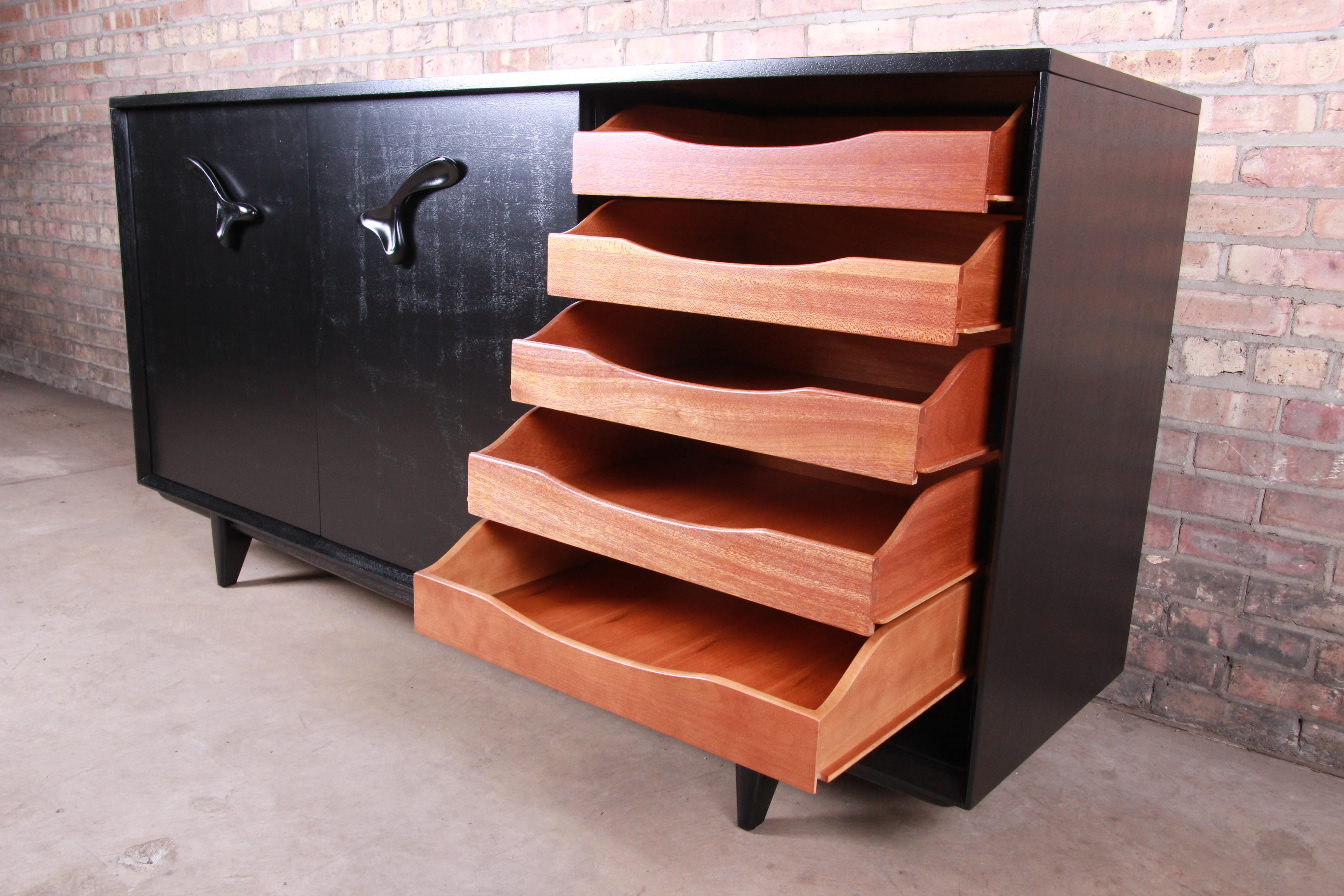 Paul Laszlo for Brown Saltman Ebonized Dresser or Credenza, Newly Refinished For Sale 7