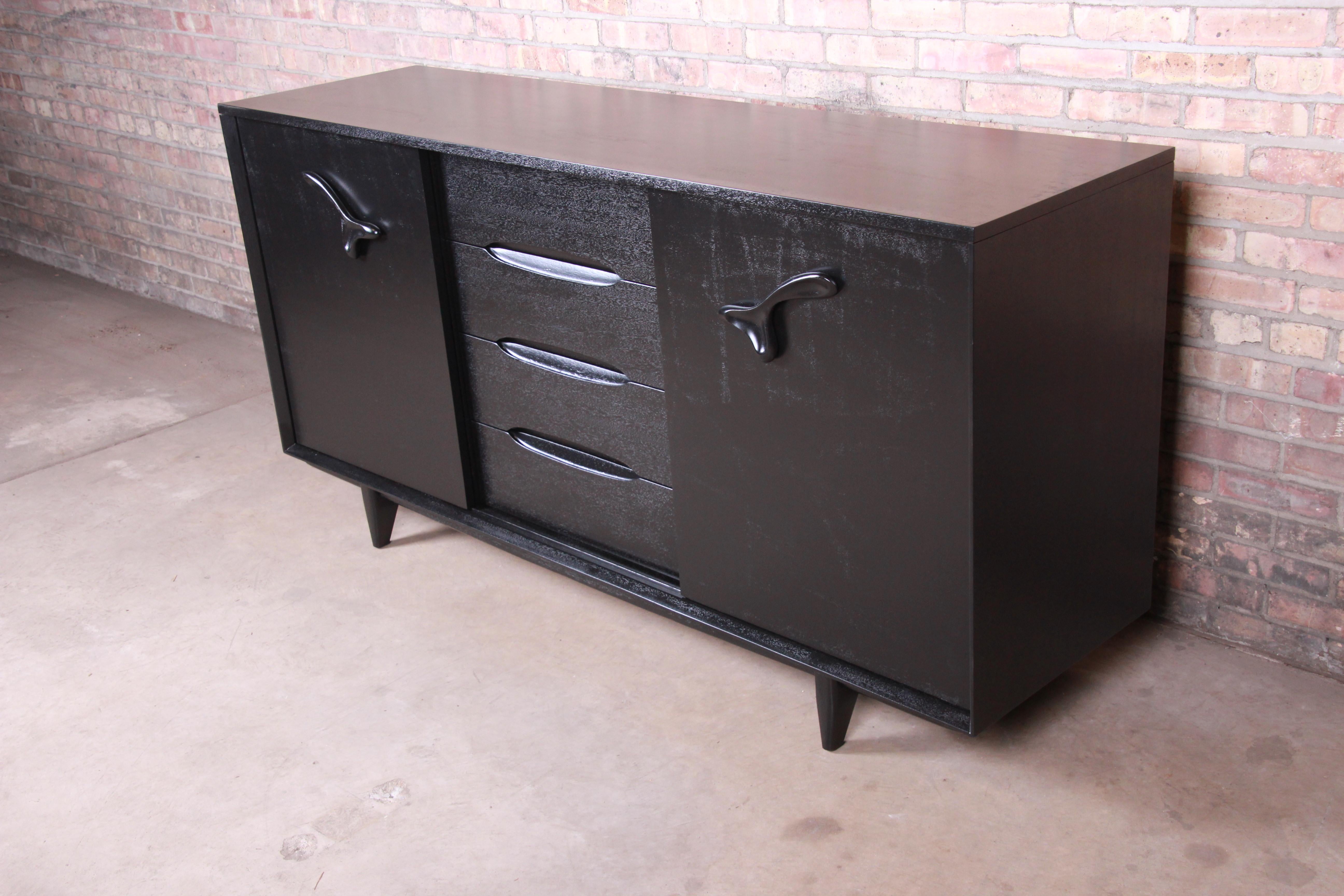 Mid-Century Modern Paul Laszlo for Brown Saltman Ebonized Dresser or Credenza, Newly Refinished For Sale
