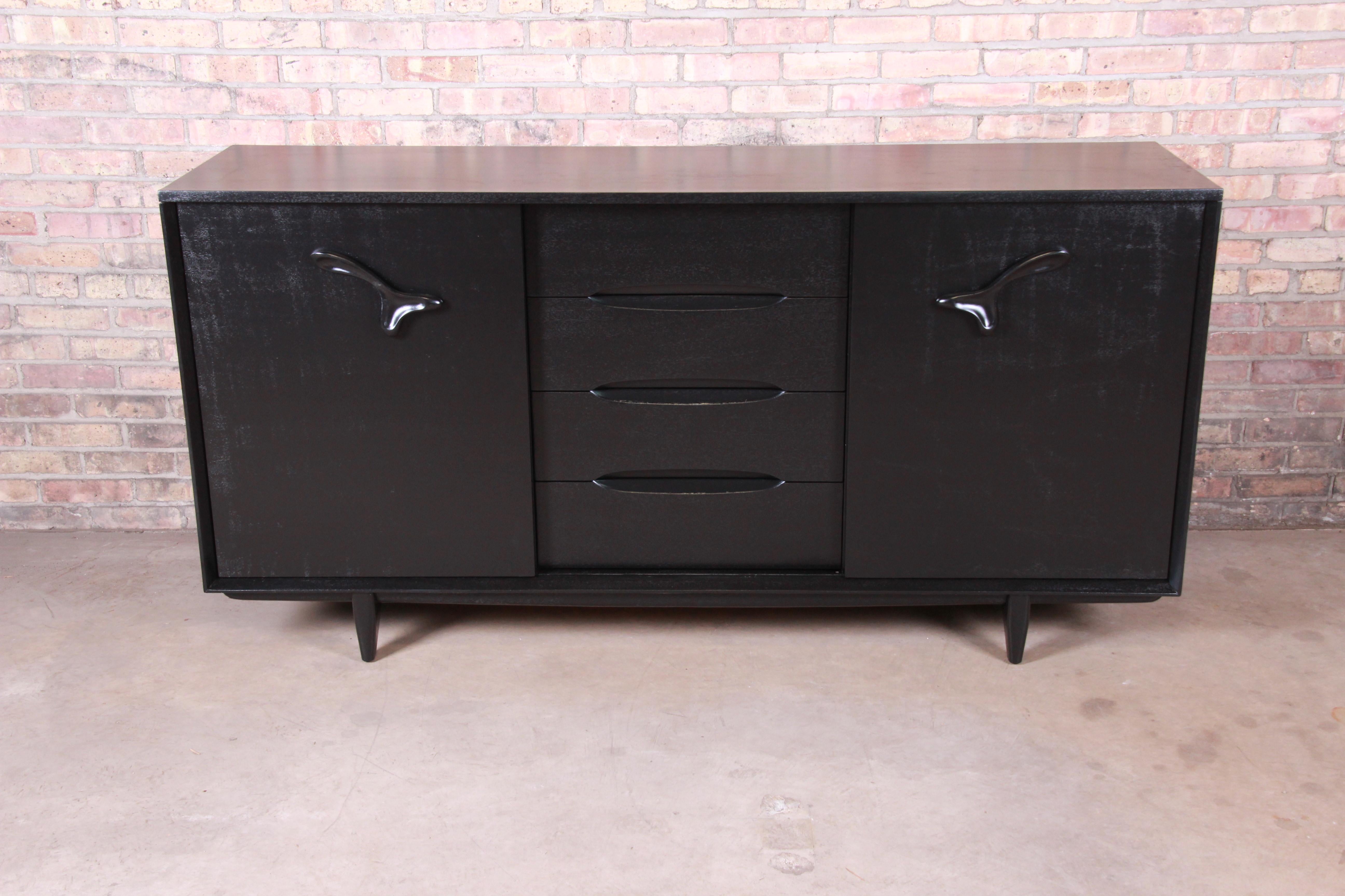 American Paul Laszlo for Brown Saltman Ebonized Dresser or Credenza, Newly Refinished For Sale