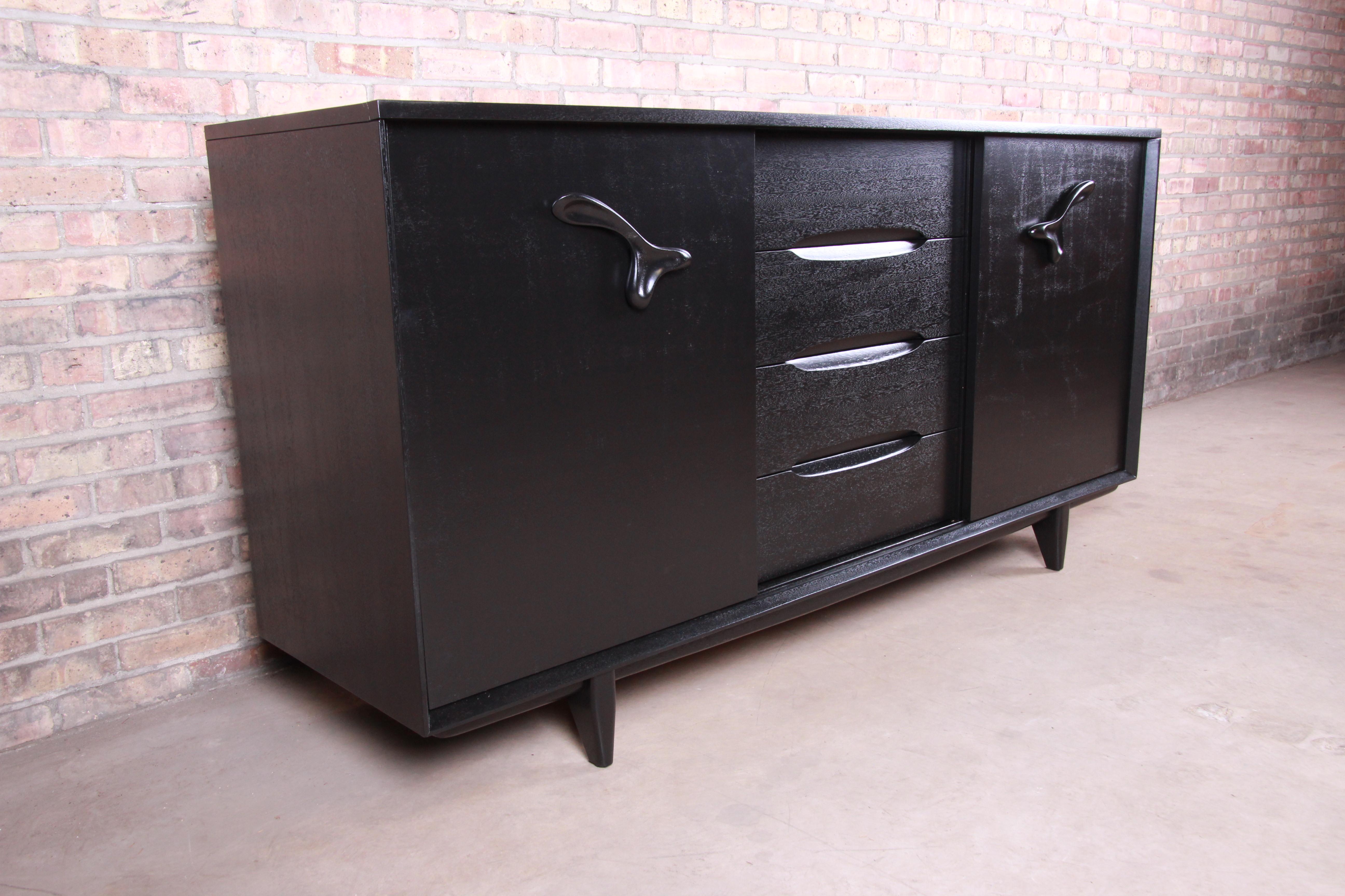 Paul Laszlo for Brown Saltman Ebonized Dresser or Credenza, Newly Refinished In Good Condition For Sale In South Bend, IN