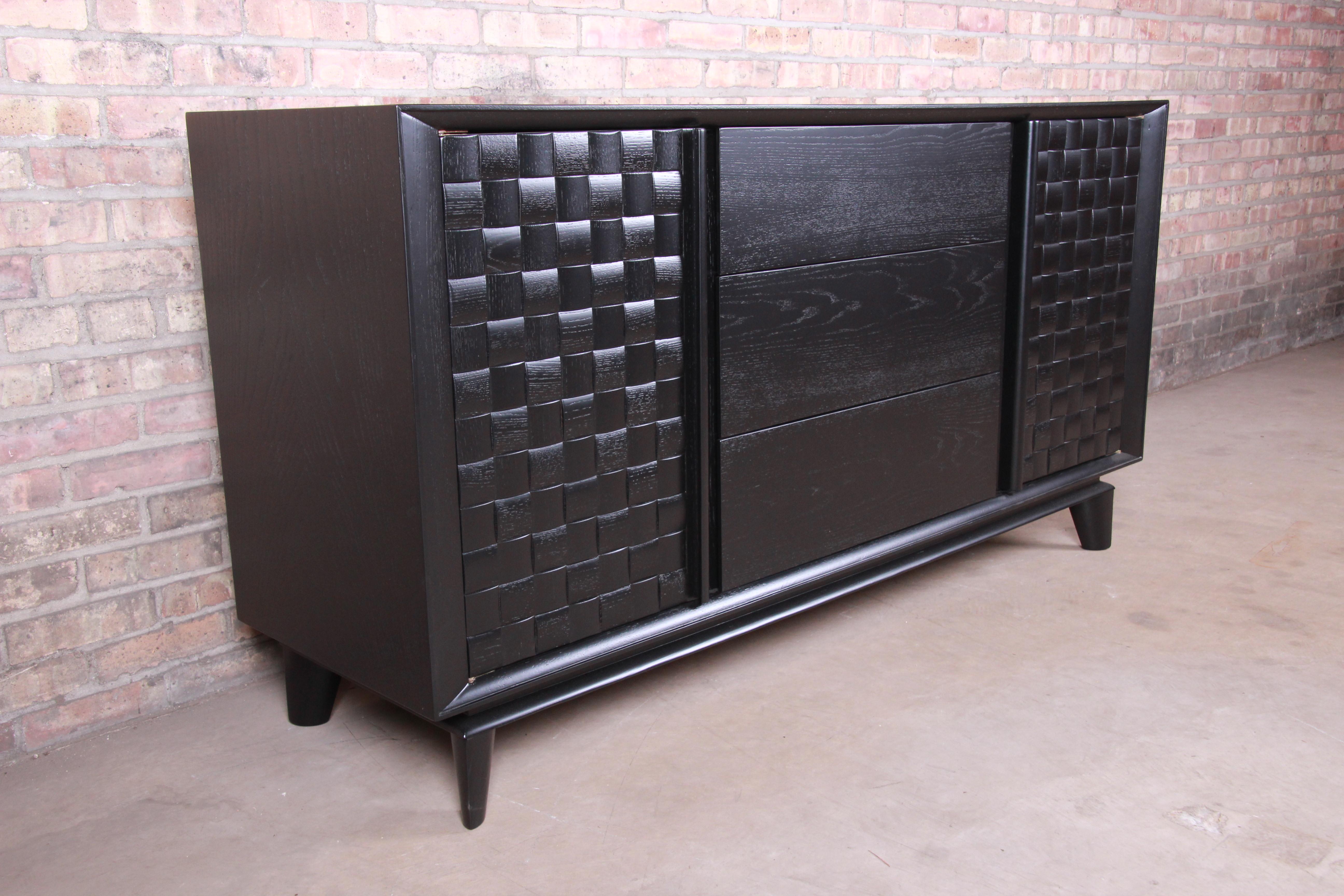 Mid-Century Modern Paul Laszlo for Brown Saltman Ebonized Sideboard Credenza, Newly Refinished