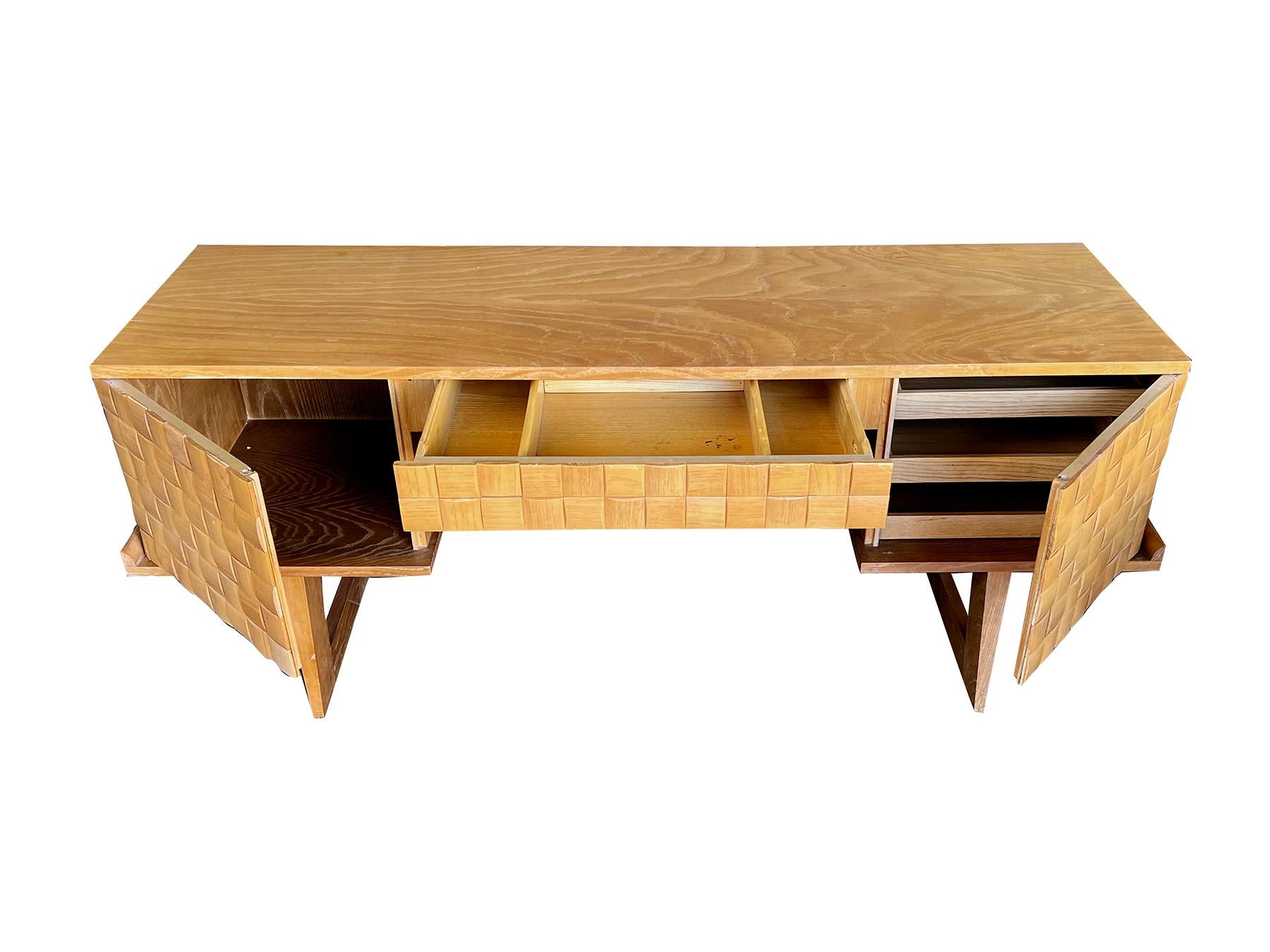 Mid-Century moderno Paul László per Brown Saltman Scrivania/banchetto a intreccio di canestri del metà del secolo scorso