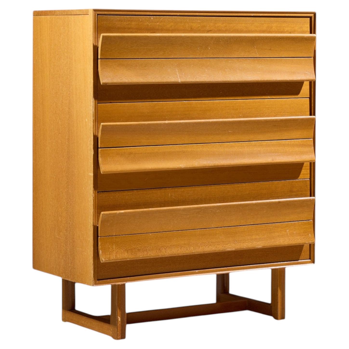 Paul Laszlo for Brown Saltman Mid Century Bleached Mahogany Highboy Dresser For Sale