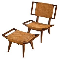 Paul Laszlo for Glenn of California Lounge Chair withc Ottoman Walnut Cane
