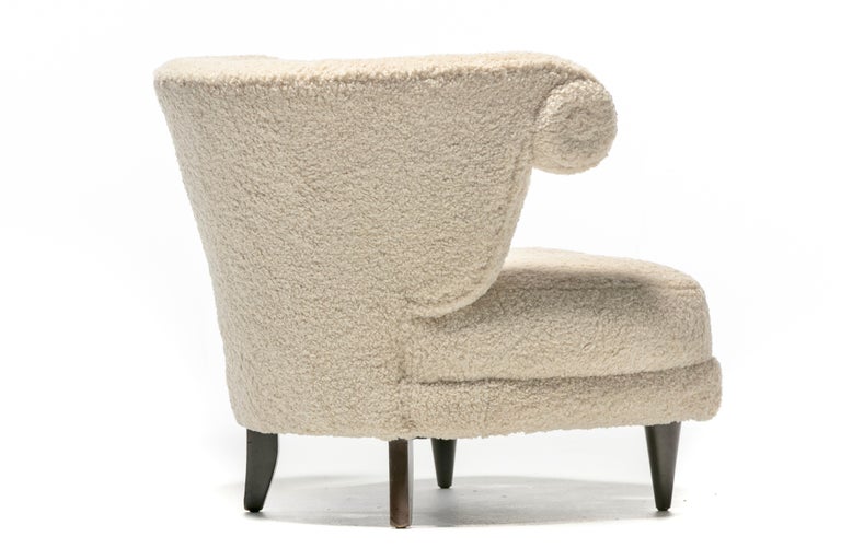 Paul Laszlo Hollywood Regency Slipper Chair in Off White Bouclé