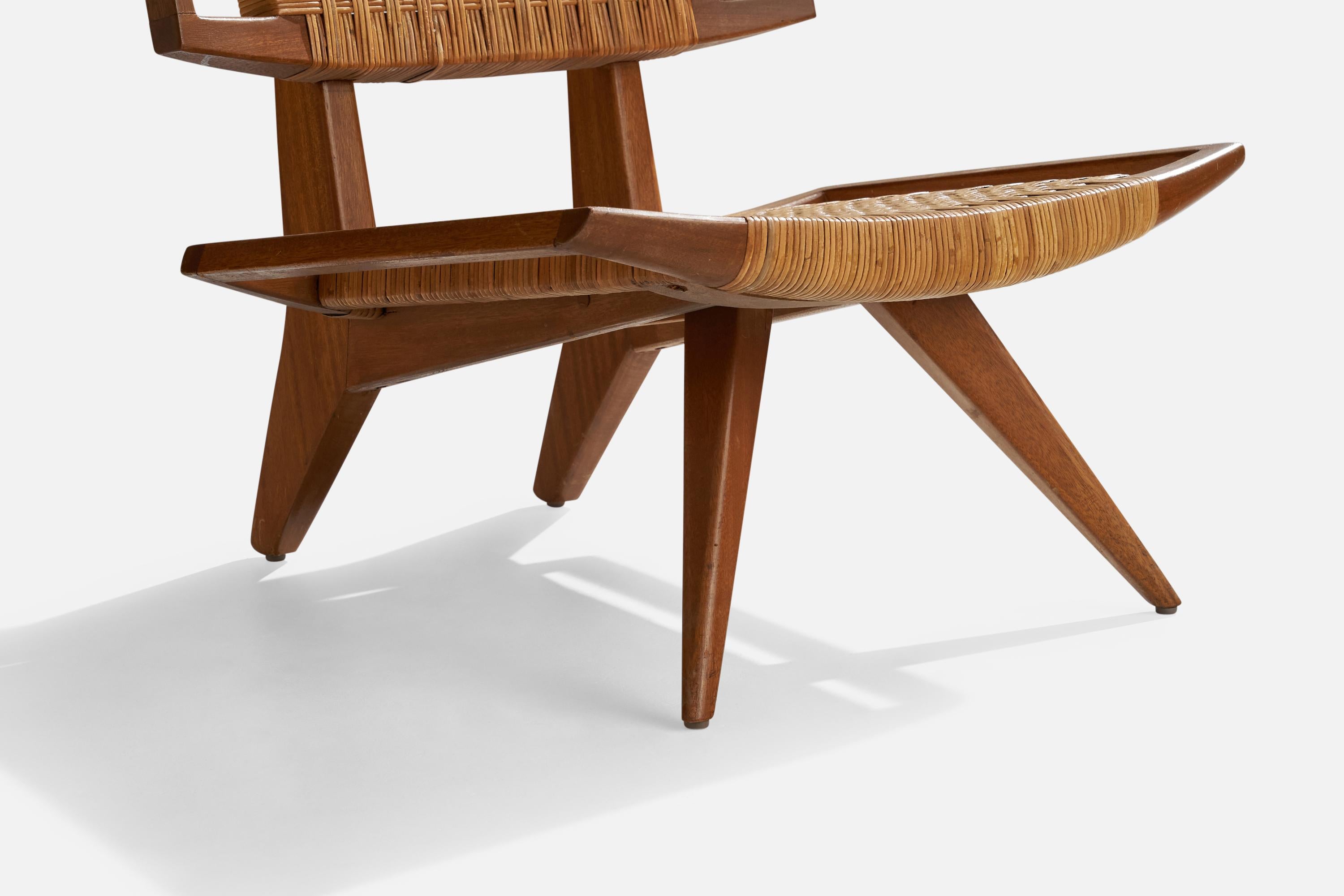 Paul László, Silla de salón, caoba, ratán, EE.UU., años 50 Estadounidense