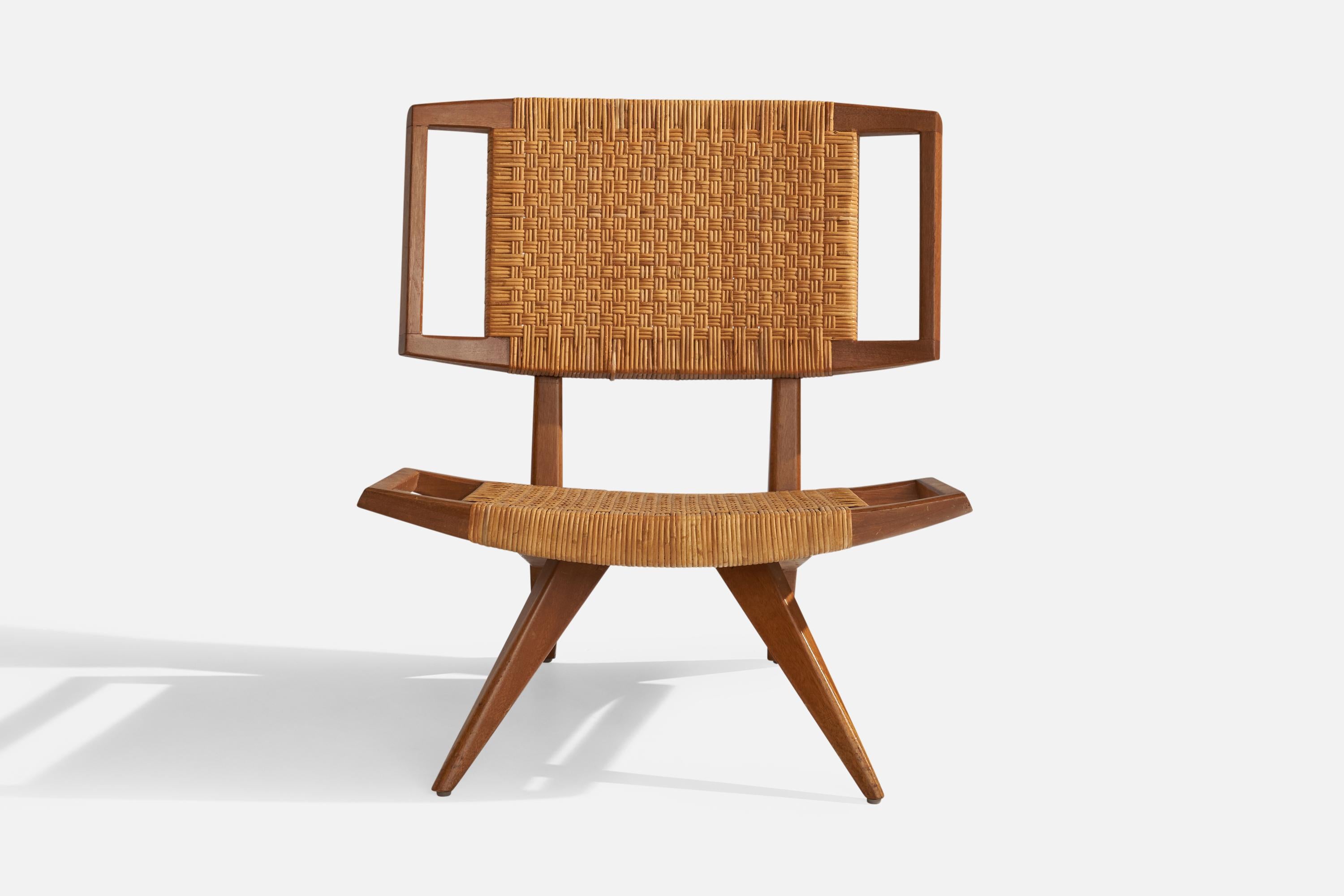 Paul László, Silla de salón, caoba, ratán, EE.UU., años 50 en Bueno Estado en High Point, NC