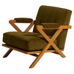 Paul László, Lounge Chair, Oak, Green Velvet, Brown Saltman United States, 1950s