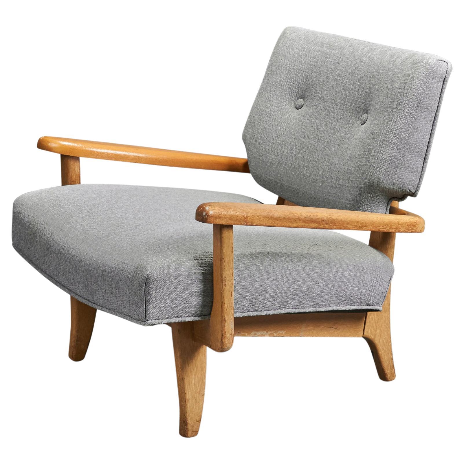 Paul László, Lounge Chair, Oak, Grey Fabric, Brown Saltman, USA, 1950s
