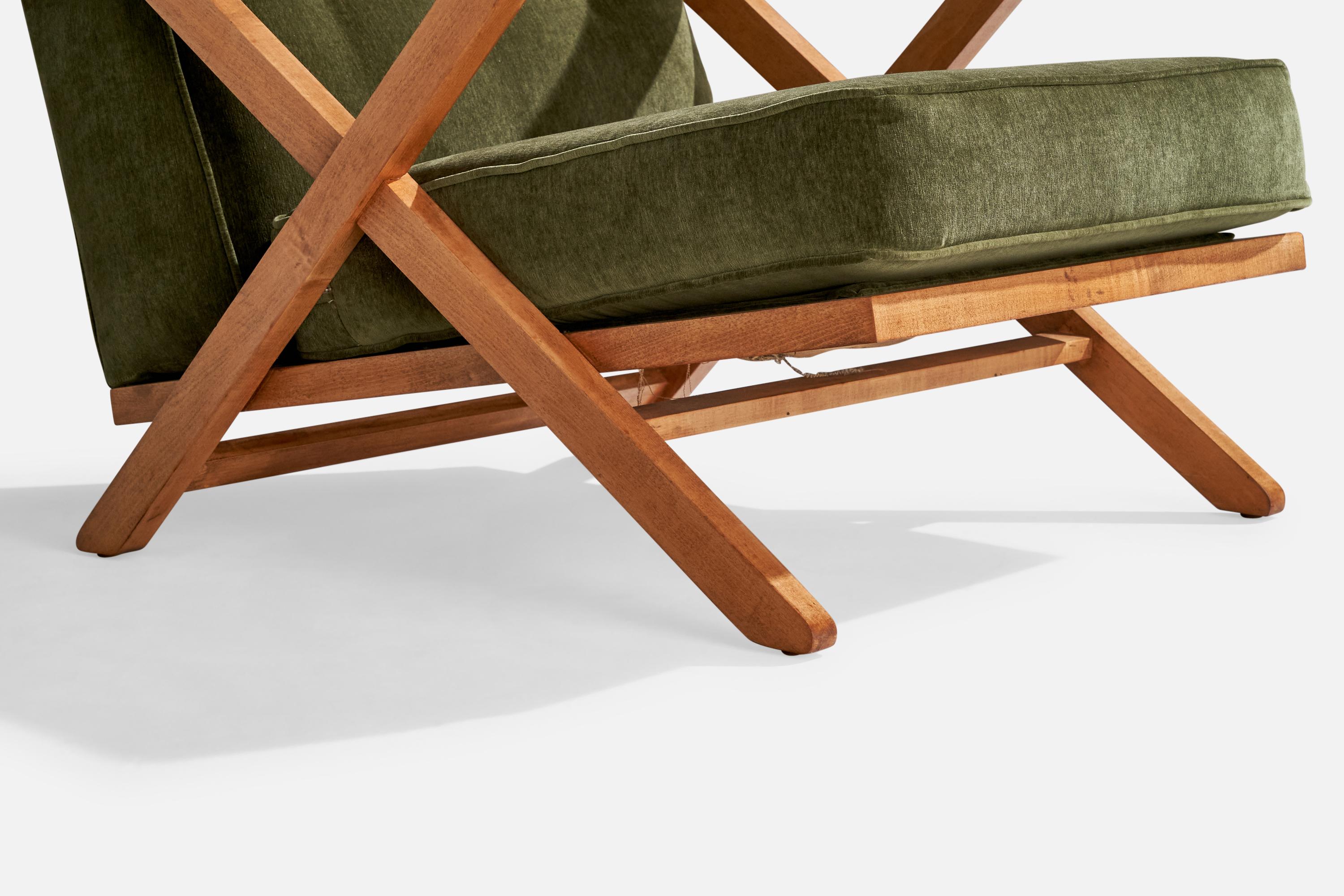 Paul Laszlo, Lounge Chair, Oak, Velvet, USA, 1950s For Sale 4