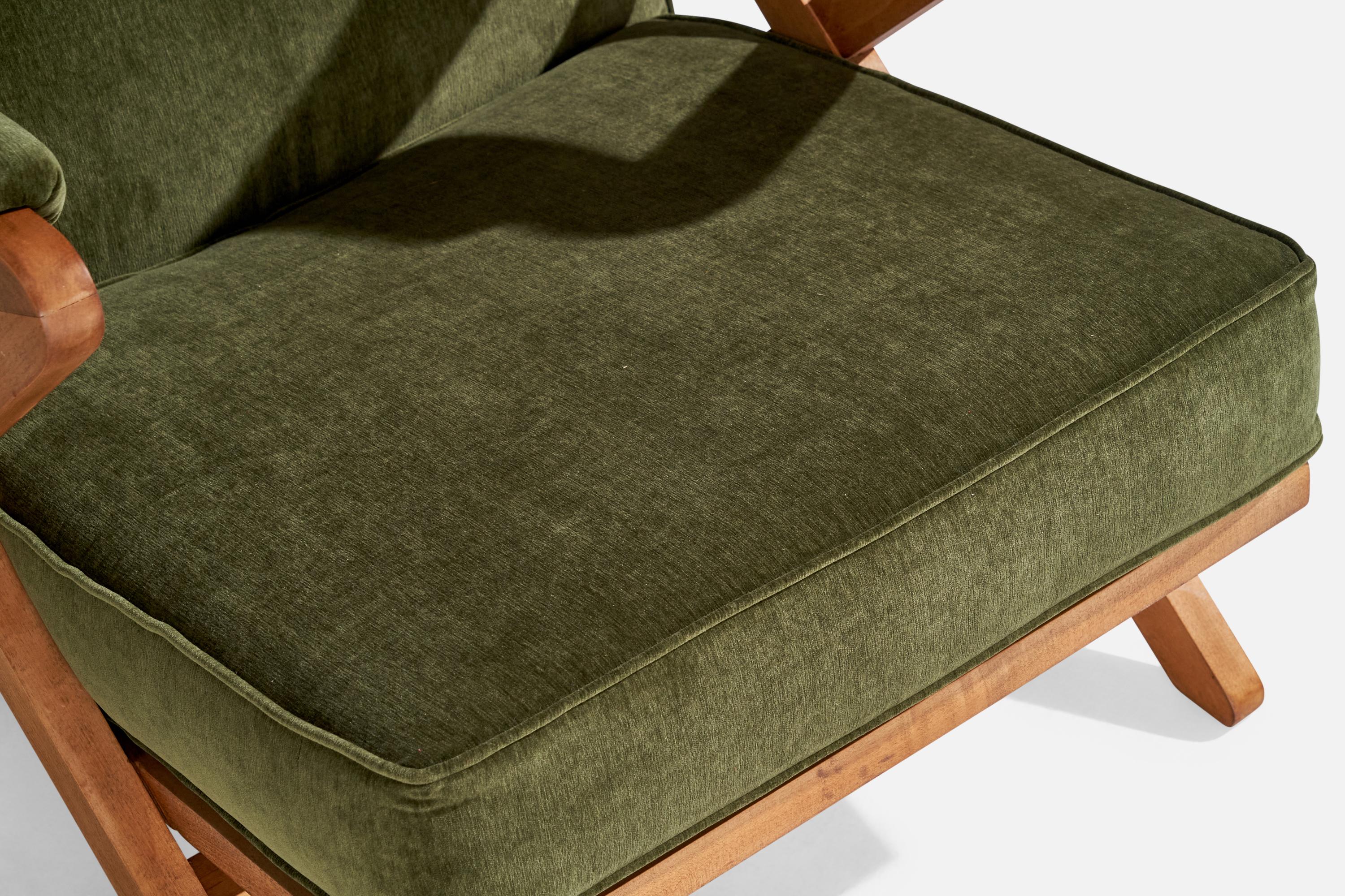 Paul Laszlo, Lounge Chair, Oak, Velvet, USA, 1950s For Sale 5