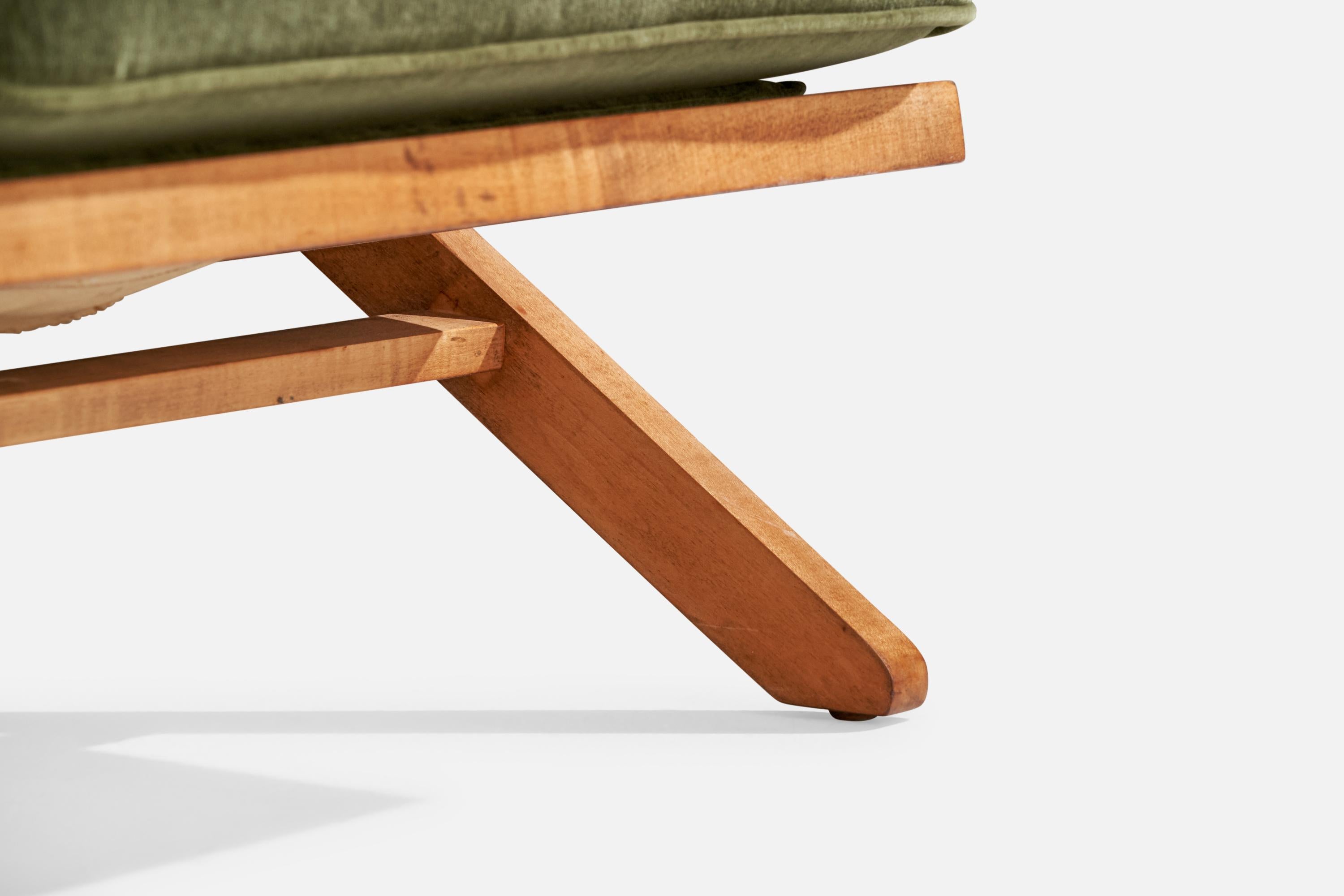 Paul Laszlo, Lounge Chair, Oak, Velvet, USA, 1950s For Sale 6