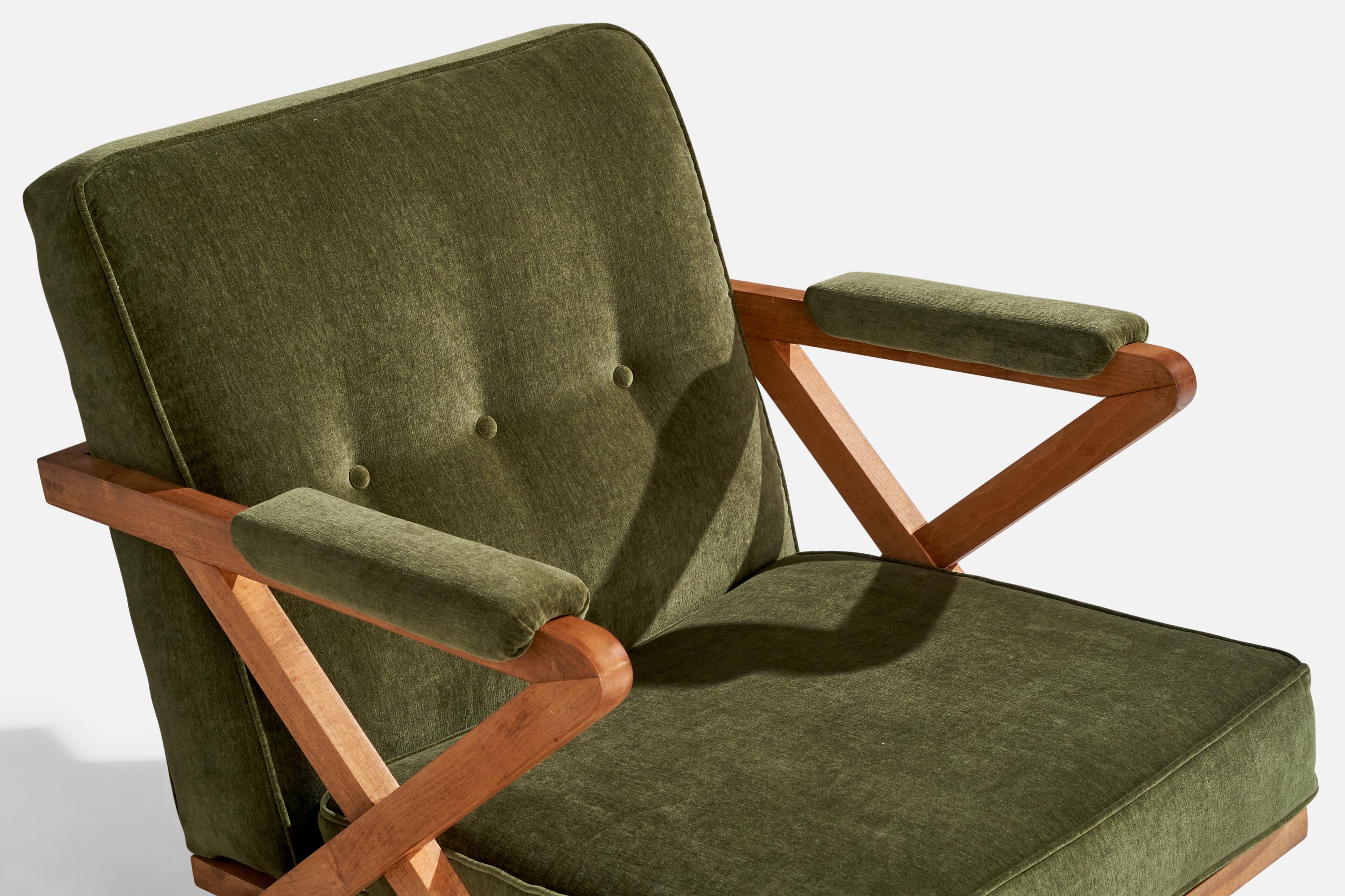 Paul Laszlo, Lounge Chair, Oak, Velvet, USA, 1950s For Sale 1