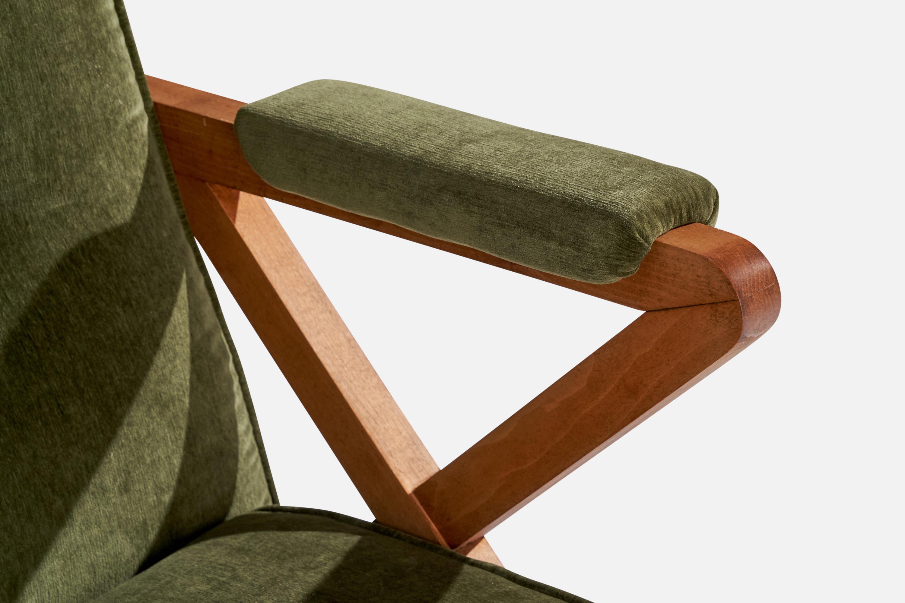 Paul Laszlo, Lounge Chair, Oak, Velvet, USA, 1950s For Sale 3