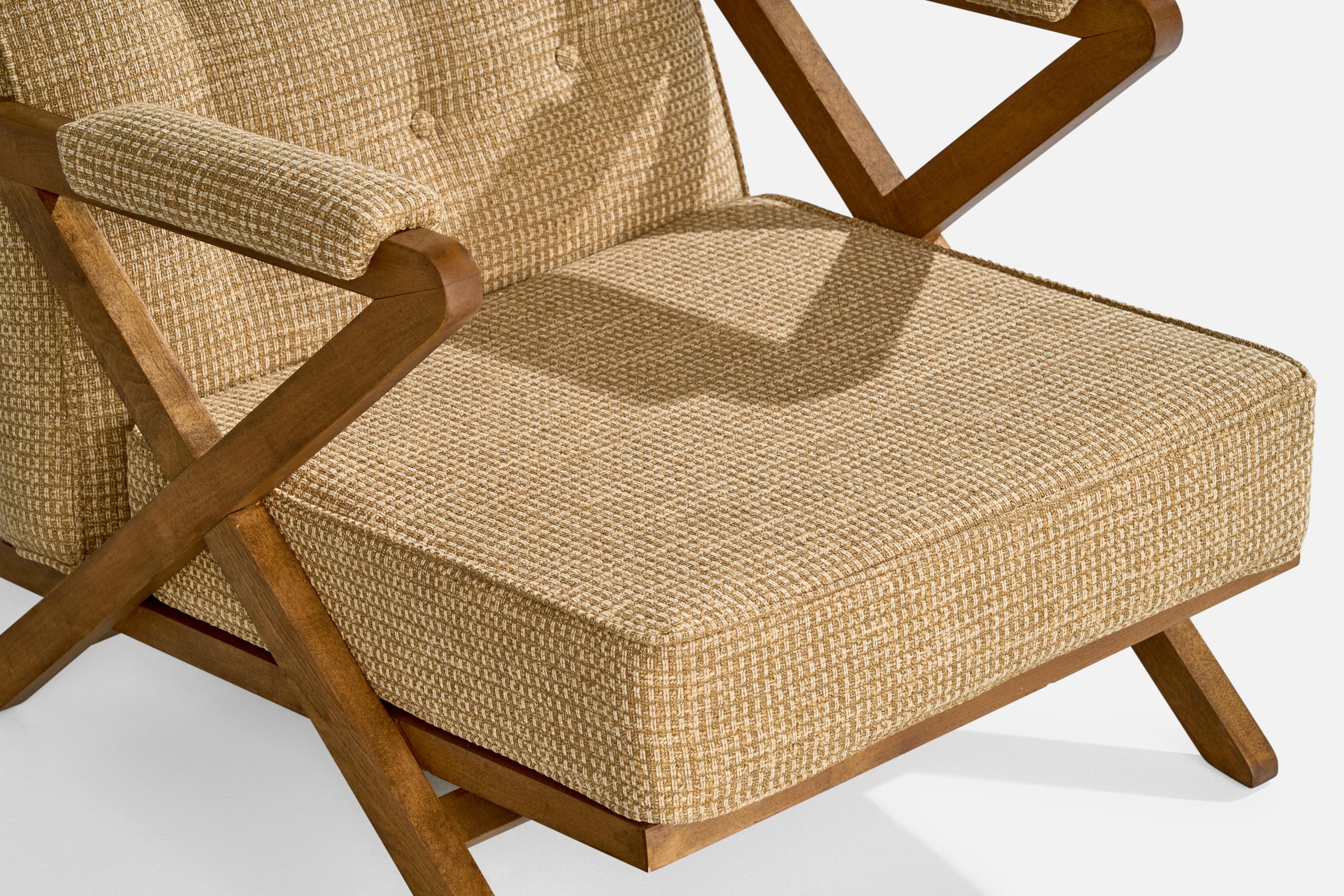 Paul Laszlo, Lounge Chair, Wood, Fabric, USA, 1950s For Sale 4