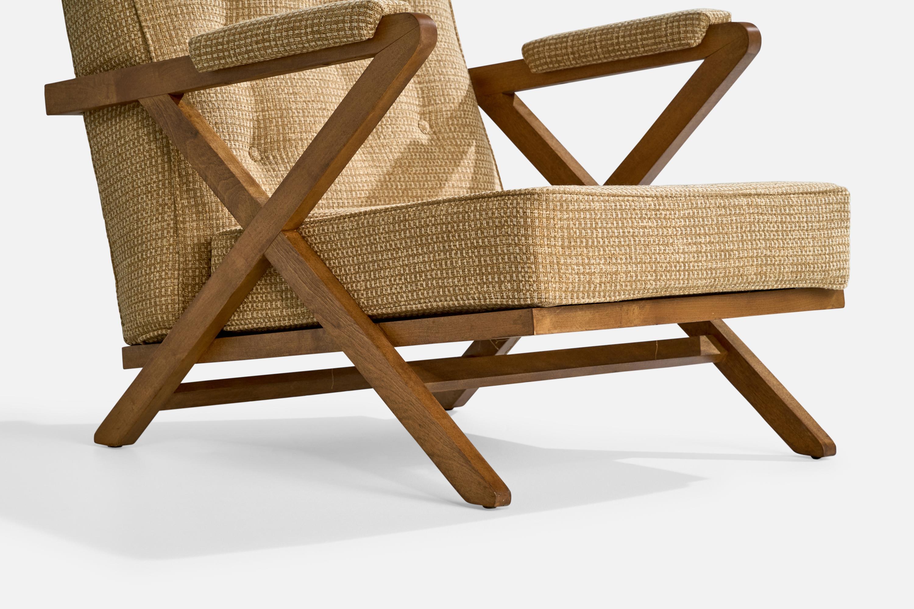 Paul Laszlo, Lounge Chair, Wood, Fabric, USA, 1950s For Sale 5