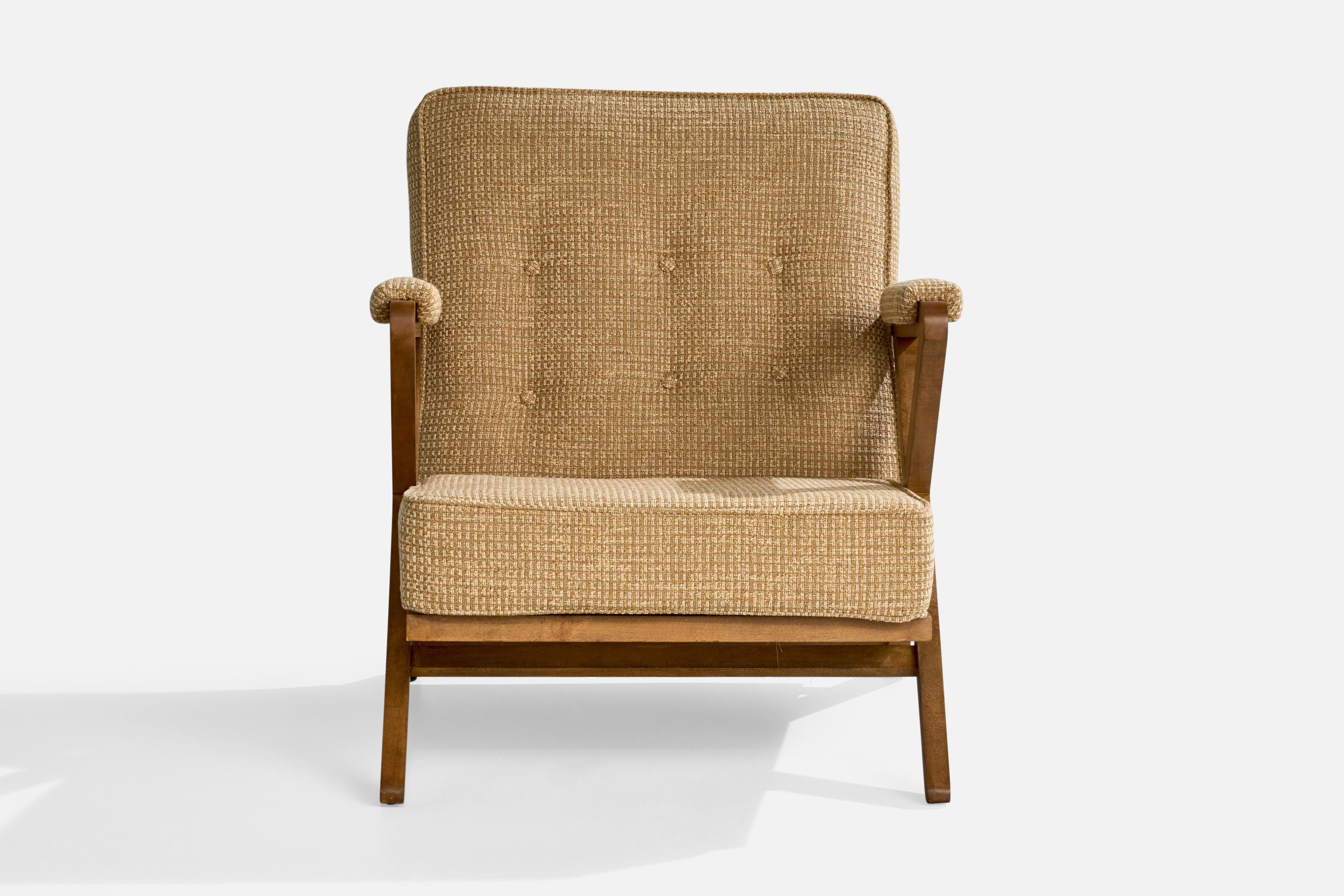 Mid-Century Modern Paul Laszlo, Lounge Chair, Wood, Fabric, USA, 1950s For Sale