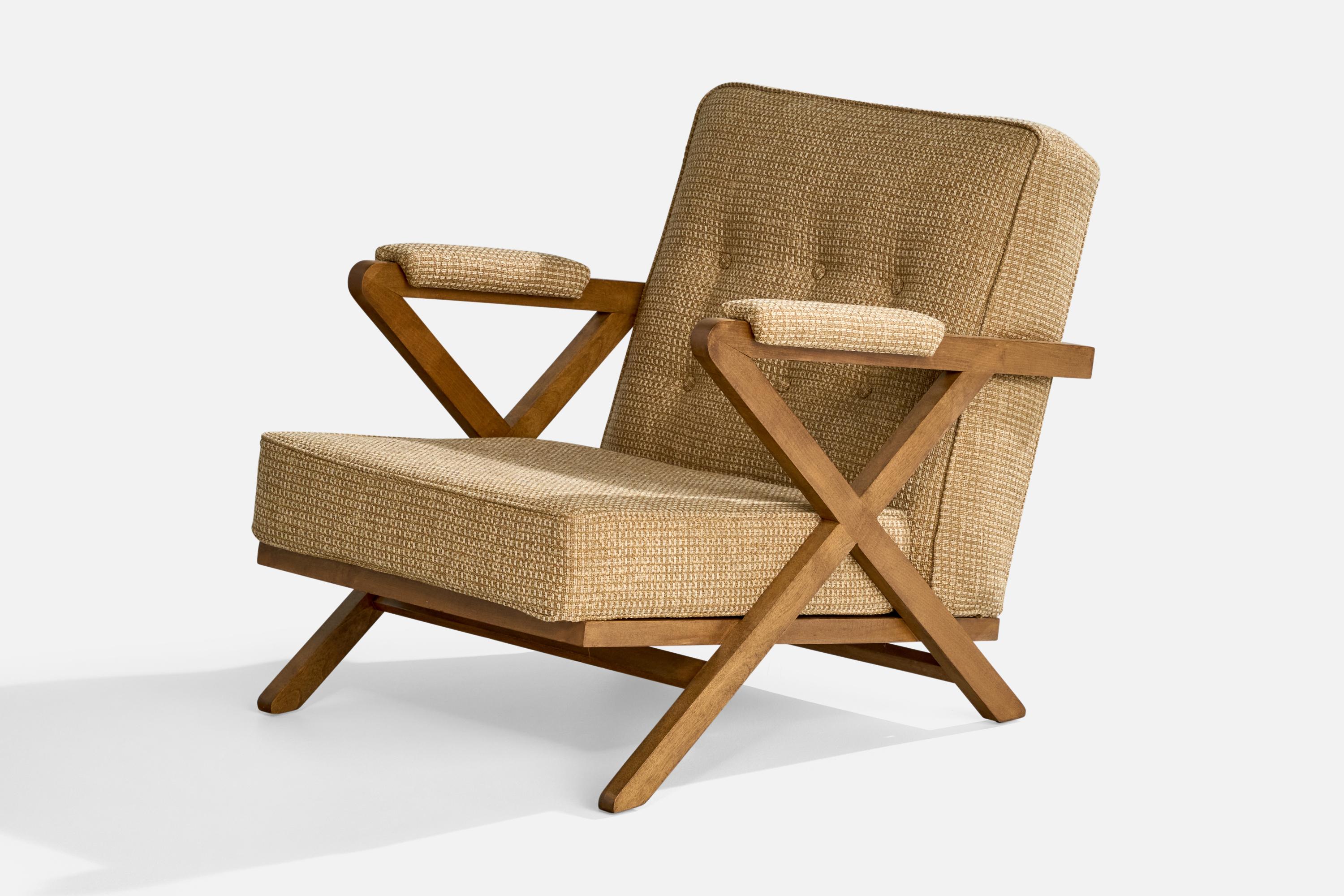 American Paul Laszlo, Lounge Chair, Wood, Fabric, USA, 1950s For Sale