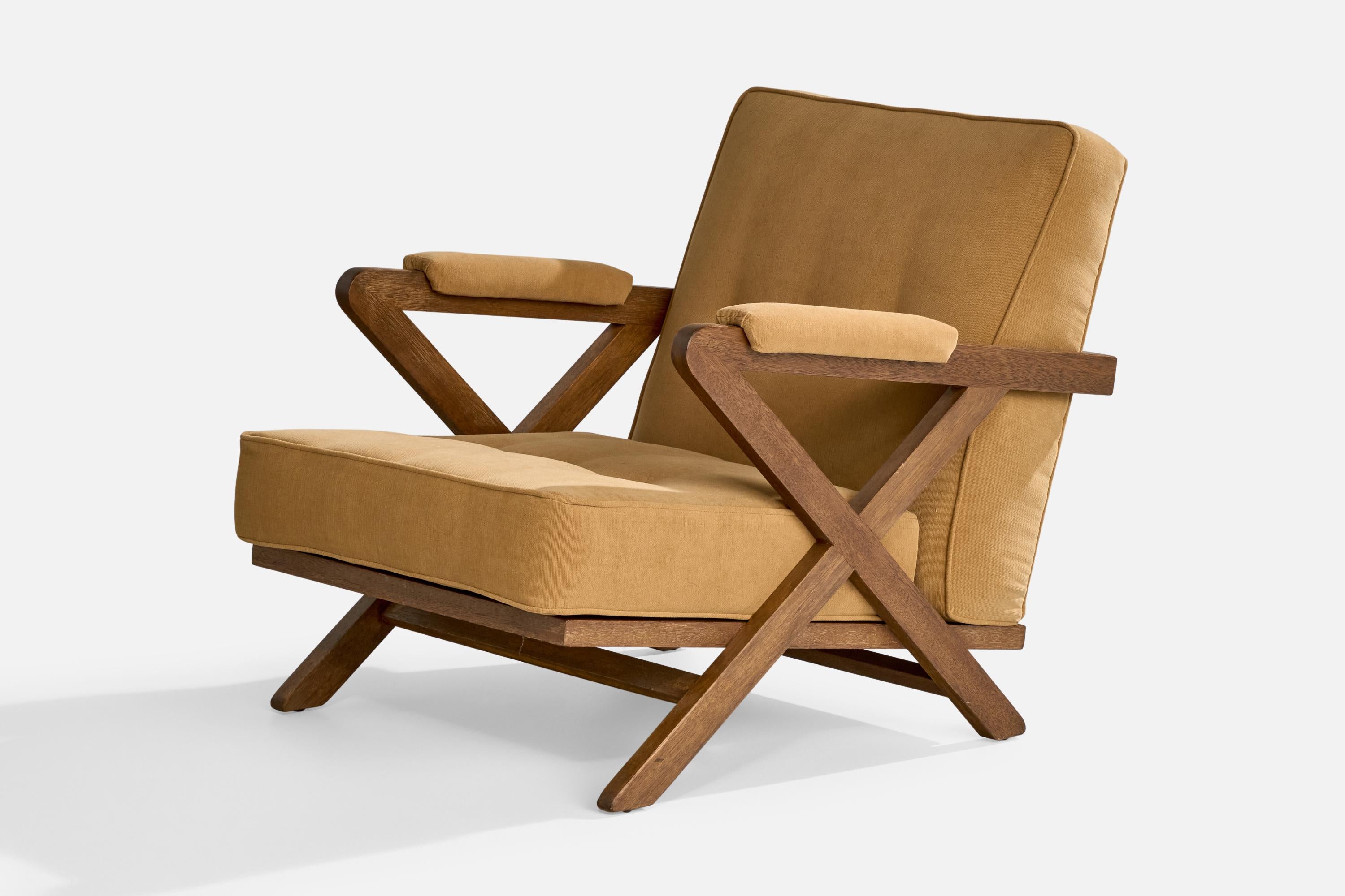 American Paul Laszlo, Lounge Chair, Wood, Fabric, USA, 1950s For Sale