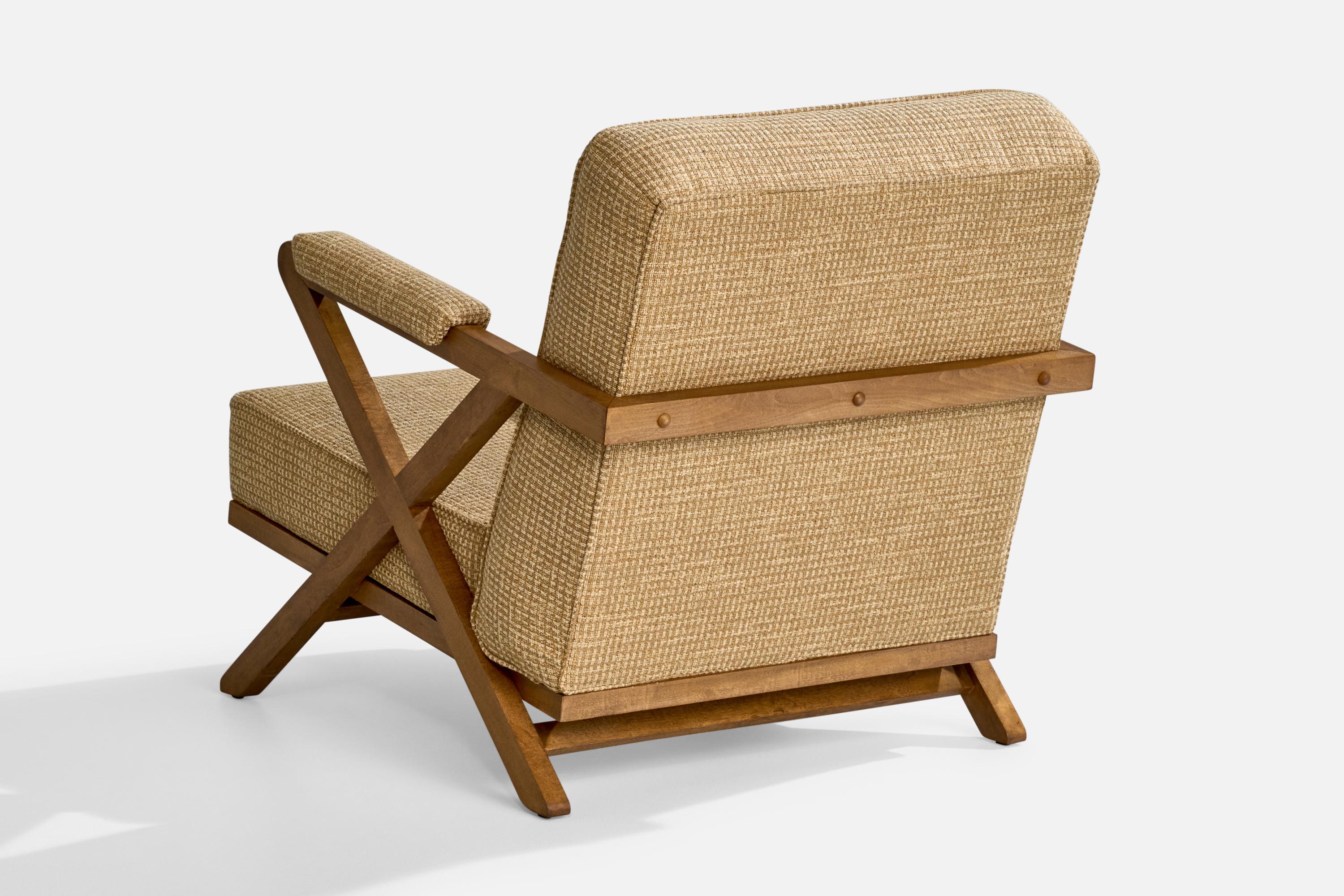 Paul Laszlo, Lounge Chair, Wood, Fabric, USA, 1950s In Good Condition For Sale In High Point, NC