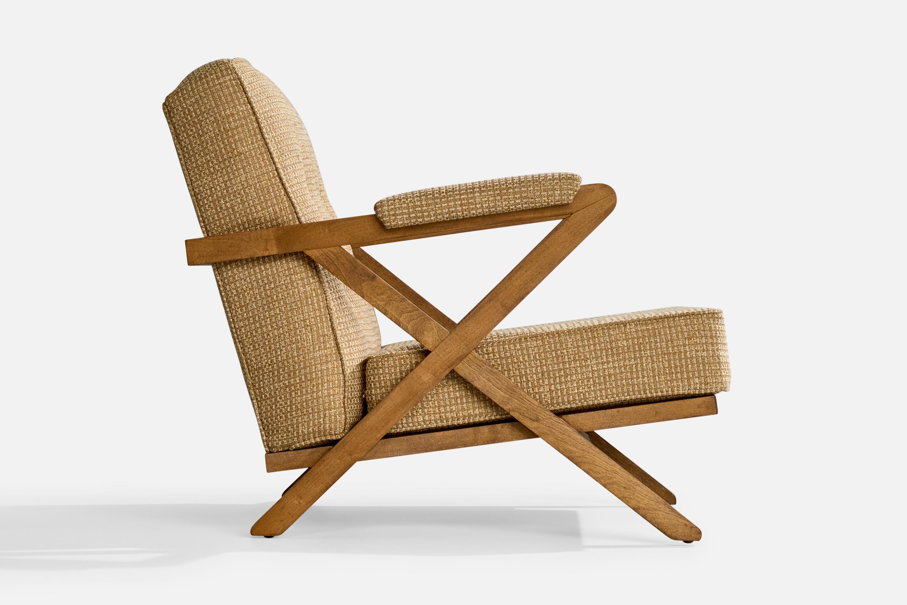 Mid-20th Century Paul Laszlo, Lounge Chair, Wood, Fabric, USA, 1950s For Sale