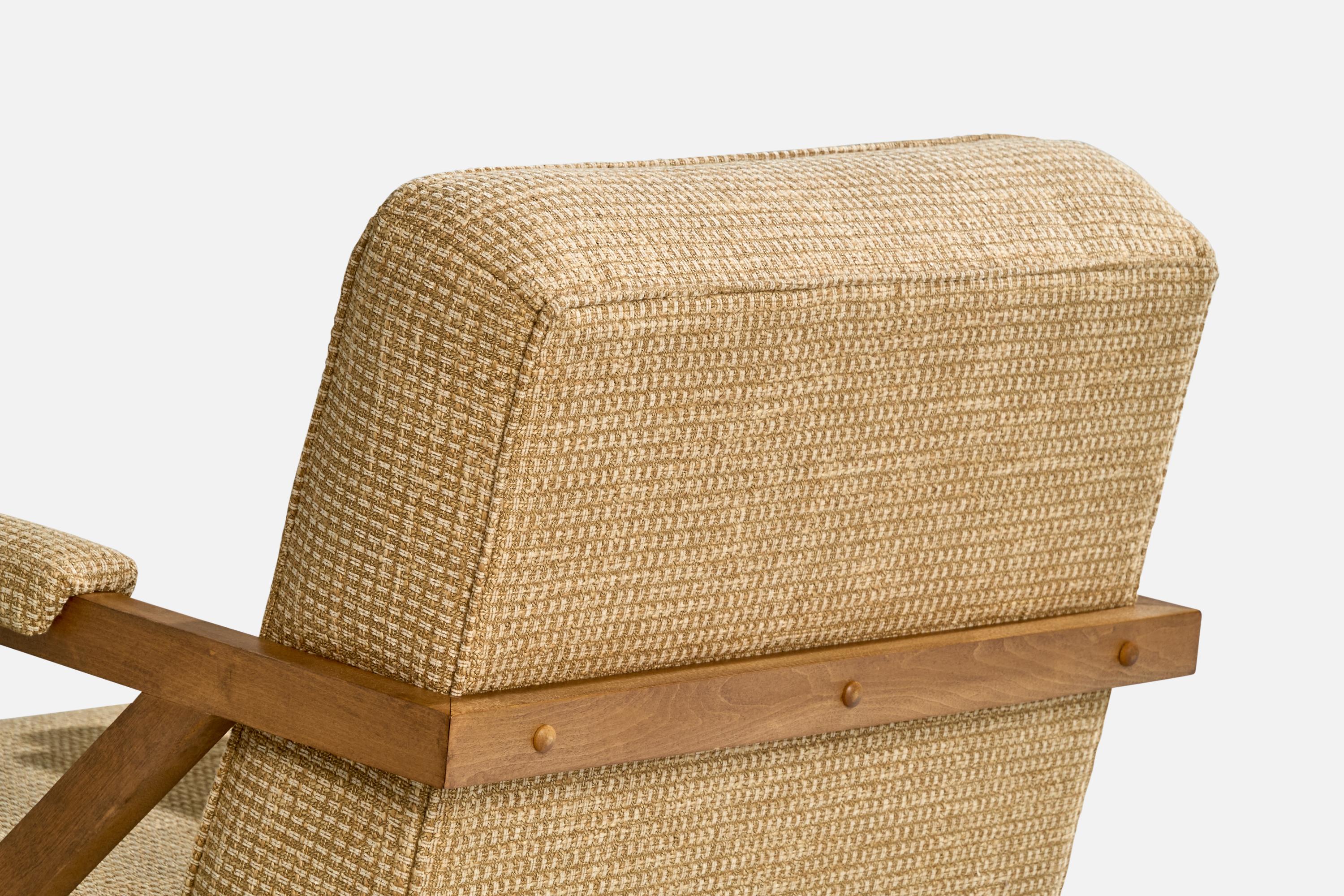 Paul Laszlo, Lounge Chair, Wood, Fabric, USA, 1950s For Sale 1