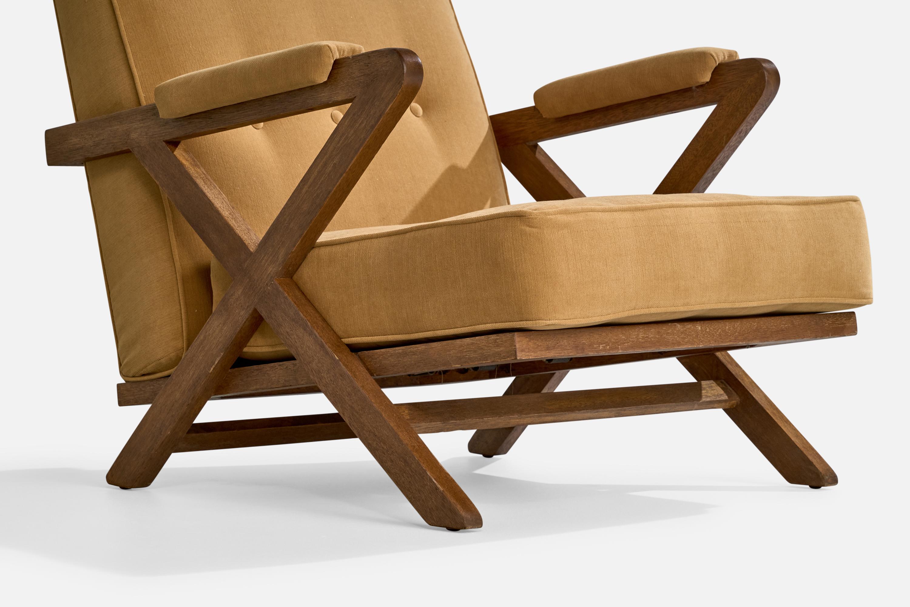 Paul Laszlo, Lounge Chair, Wood, Fabric, USA, 1950s For Sale 1