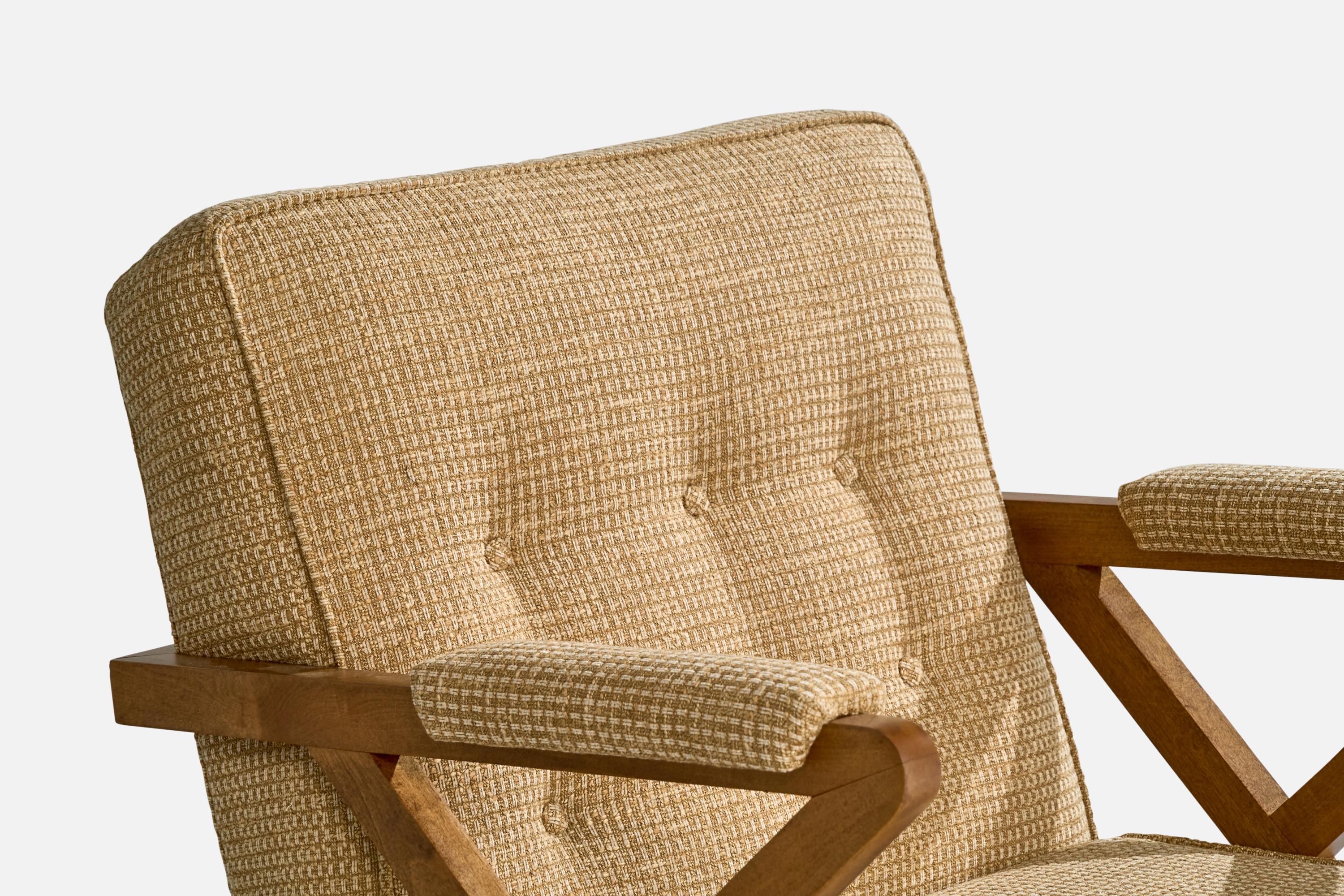 Paul Laszlo, Lounge Chair, Wood, Fabric, USA, 1950s For Sale 2