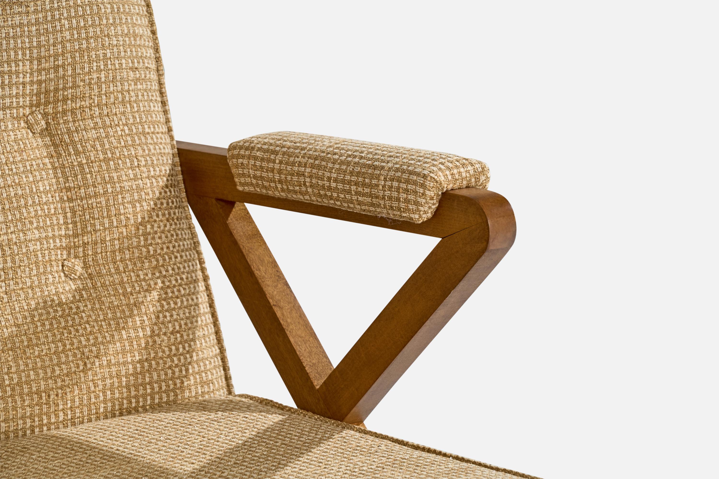Paul Laszlo, Lounge Chair, Wood, Fabric, USA, 1950s For Sale 3
