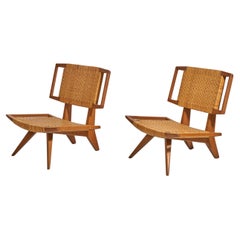Paul László, Lounge Chairs, Mahogany, Rattan, Glenn of California, USA, 1950s