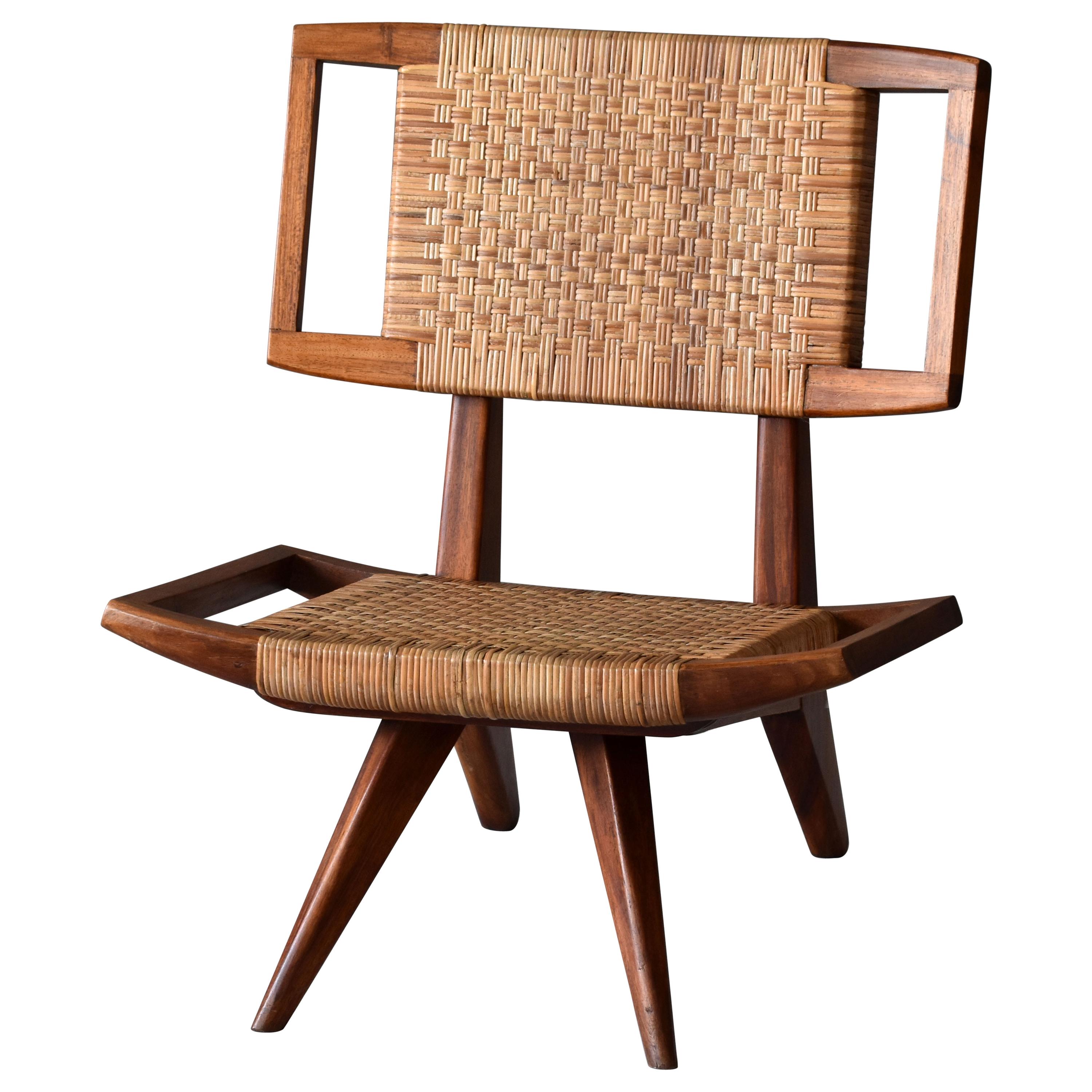Paul László, Lounge / Slipper Chair, Woven Rattan, Mahogany, California, 1950s