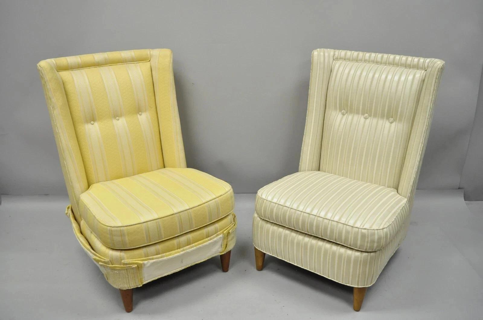 Paul Laszlo Sillón moderno de mediados de siglo tapizado con respaldo de barril Pareja de sillones deslizantes en venta 3