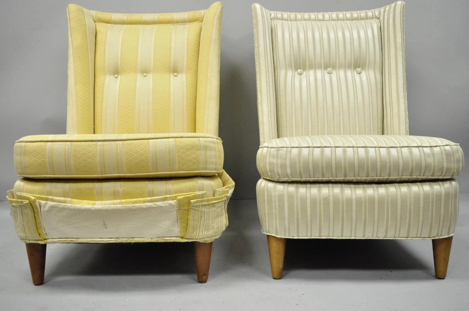 Paul Laszlo Sillón moderno de mediados de siglo tapizado con respaldo de barril Pareja de sillones deslizantes en Bueno estado para la venta en Philadelphia, PA