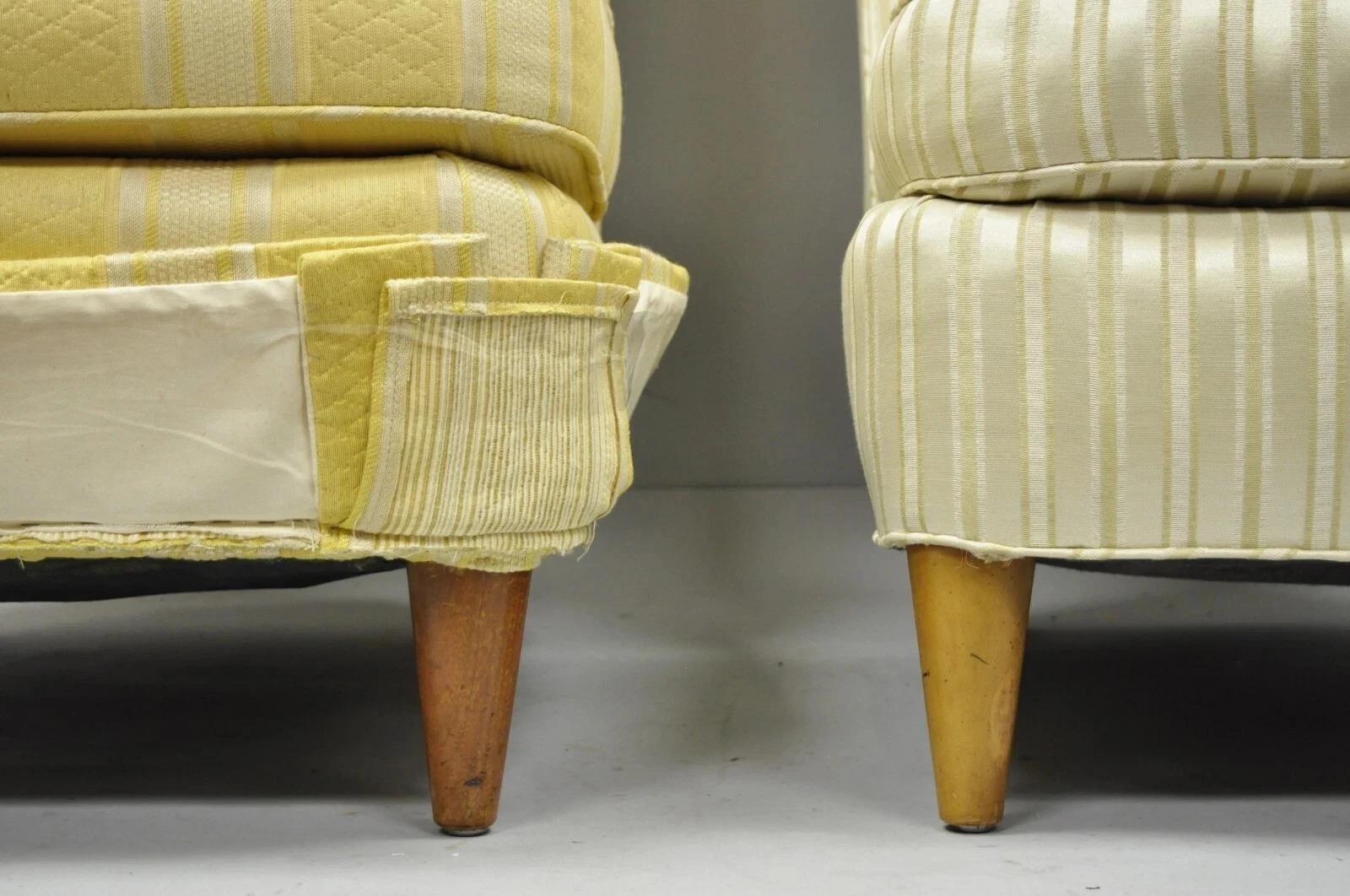 Paul Laszlo Sillón moderno de mediados de siglo tapizado con respaldo de barril Pareja de sillones deslizantes siglo XX en venta