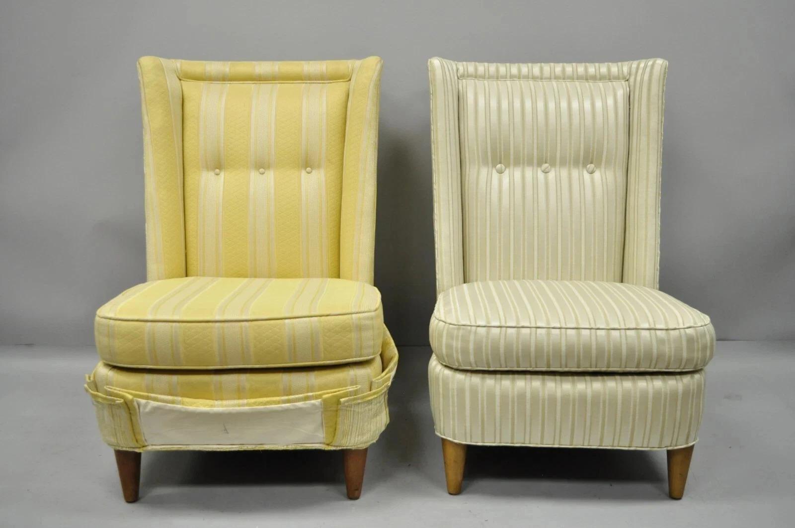 Paul Laszlo Sillón moderno de mediados de siglo tapizado con respaldo de barril Pareja de sillones deslizantes en venta 1