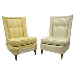 Paul Laszlo Mid Century Modern Upholstered Barrel Back Slipper Lounge Chair Pair