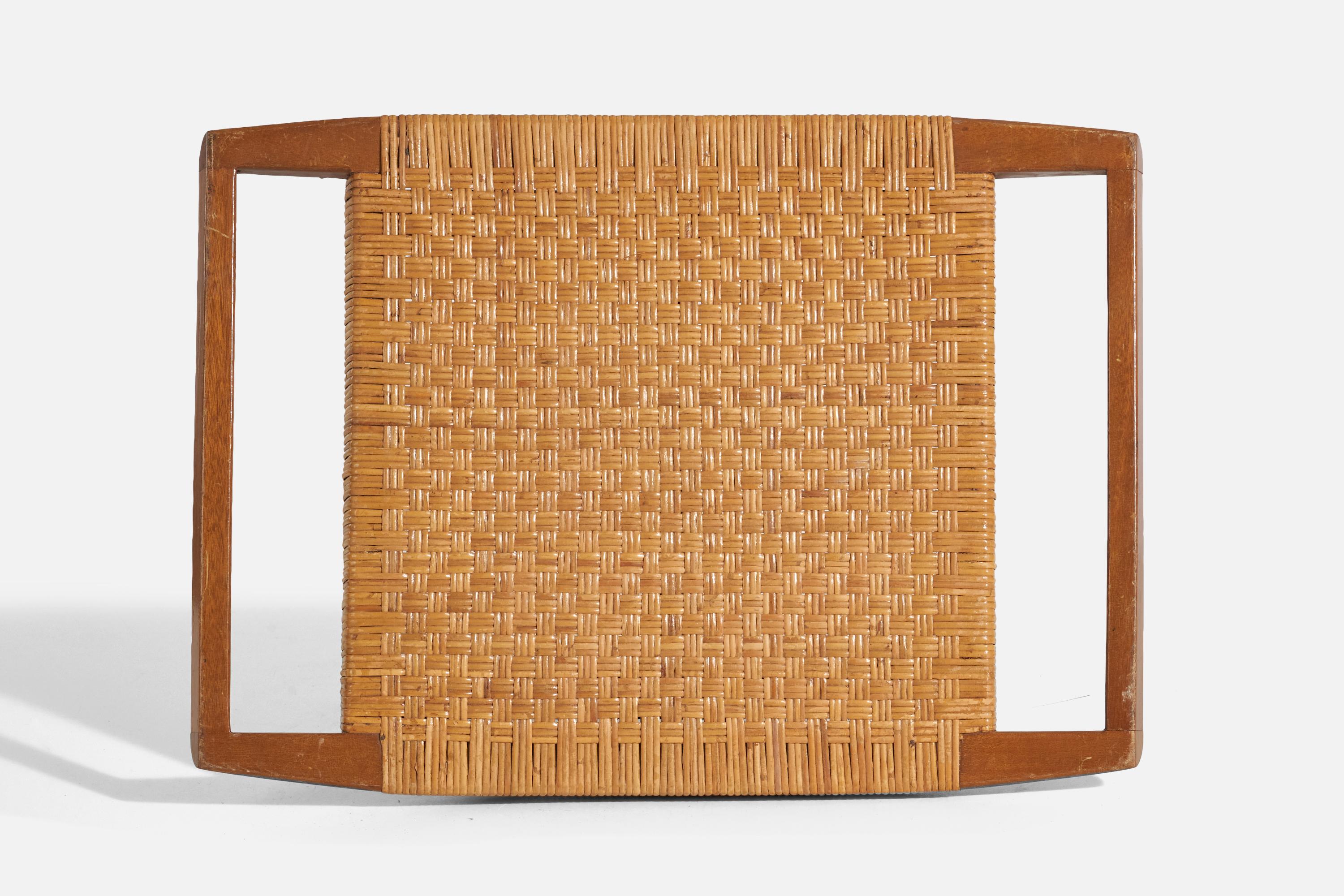 Paul László, Ottoman, Mahogany, Rattan, USA, 1950s In Good Condition In High Point, NC